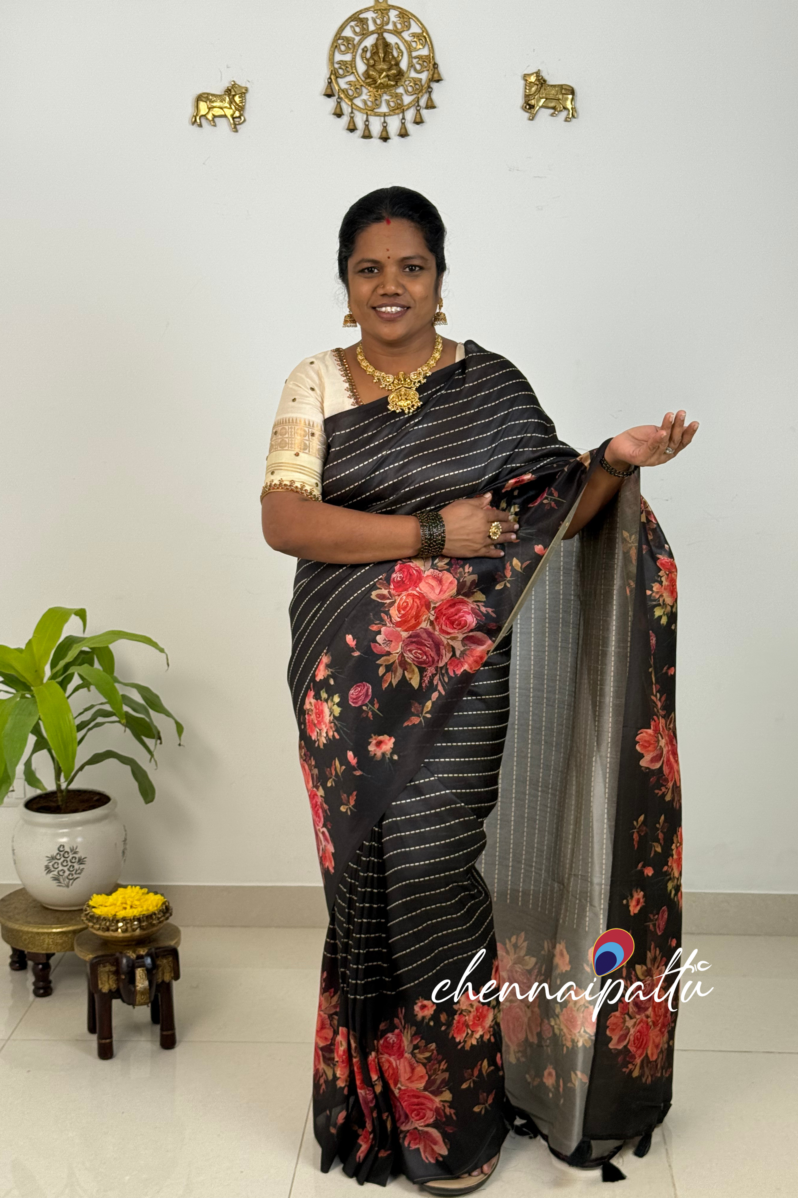 SUNITHA – Premium Semi Desi Tussar Saree with Digital Floral Print | Running Blouse