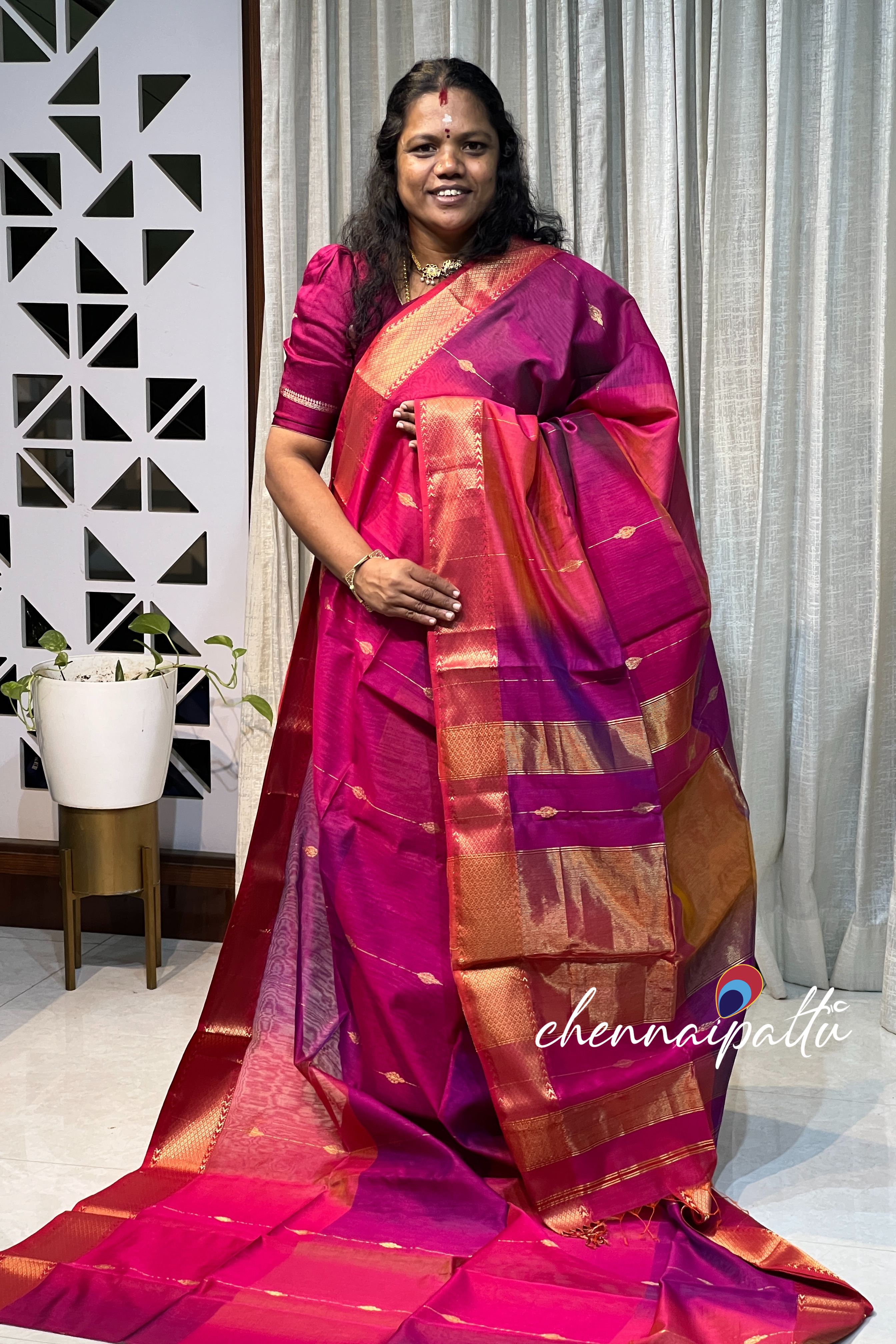 Vinusha : Maheshwari Silk Saree - A Cascade of Timeless Grace with Contrast Blouse Piece