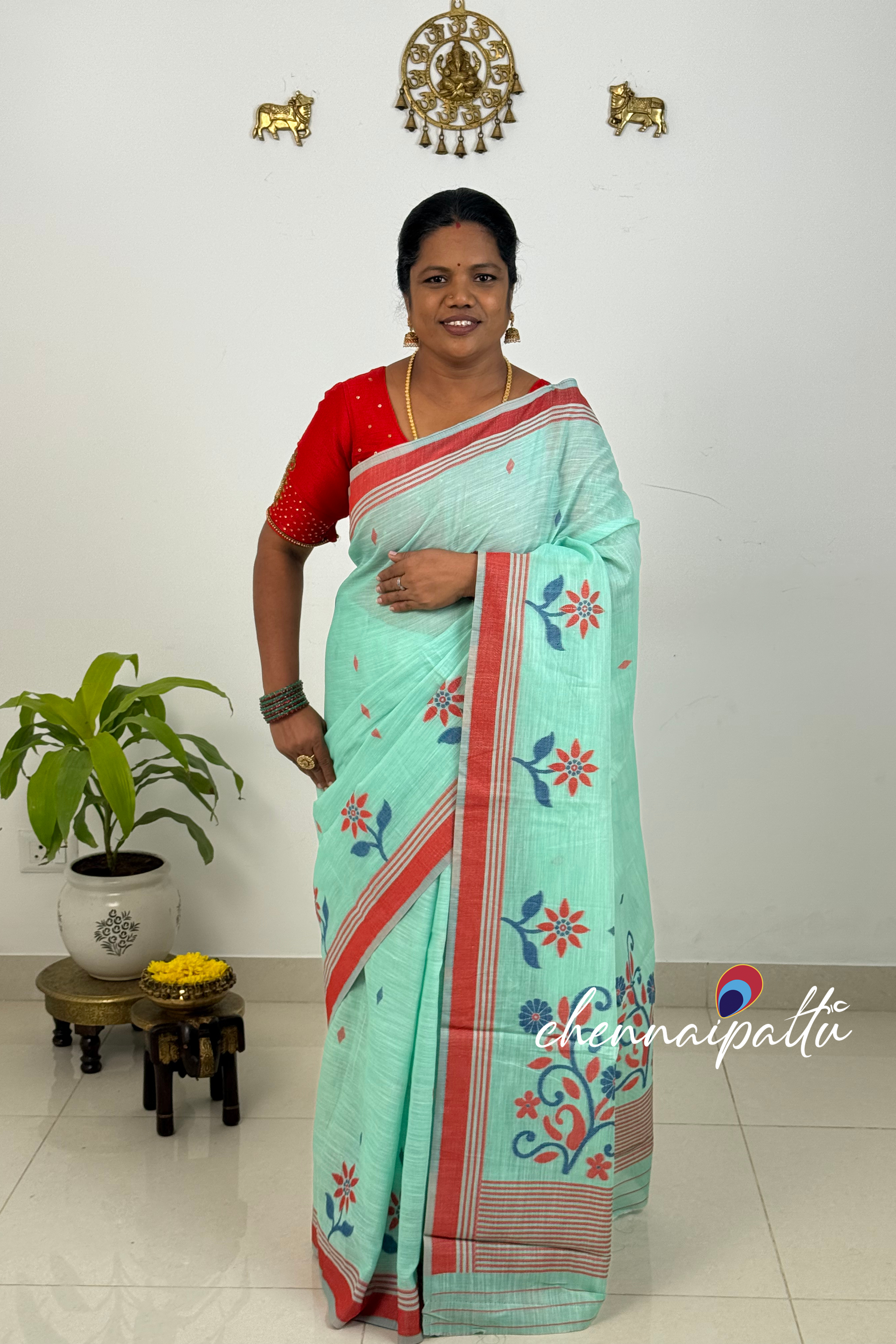 SUNITHA – Handcrafted Linen Saree | Blouse Attached