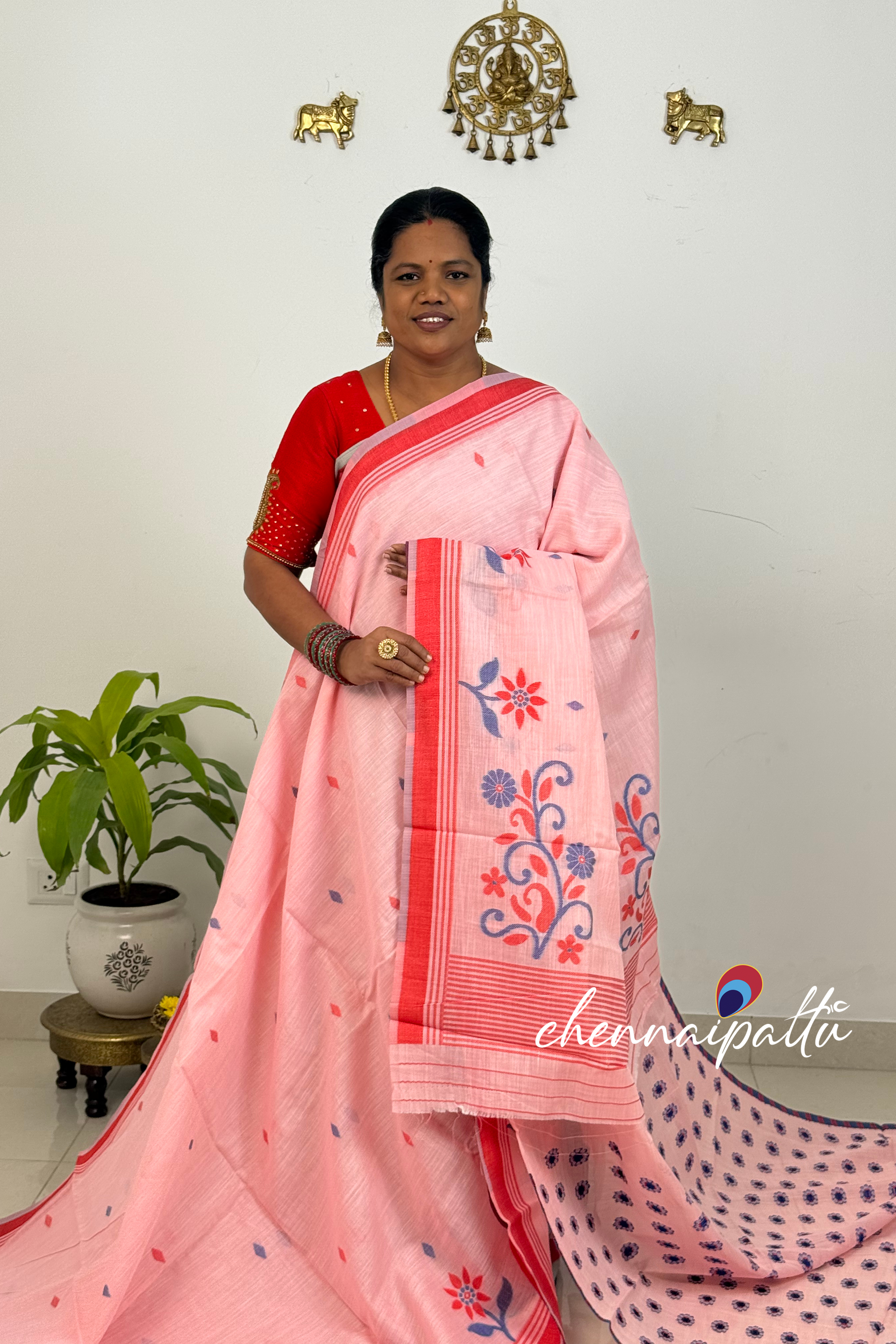 SUNITHA – Handcrafted Linen Saree | Blouse Attached