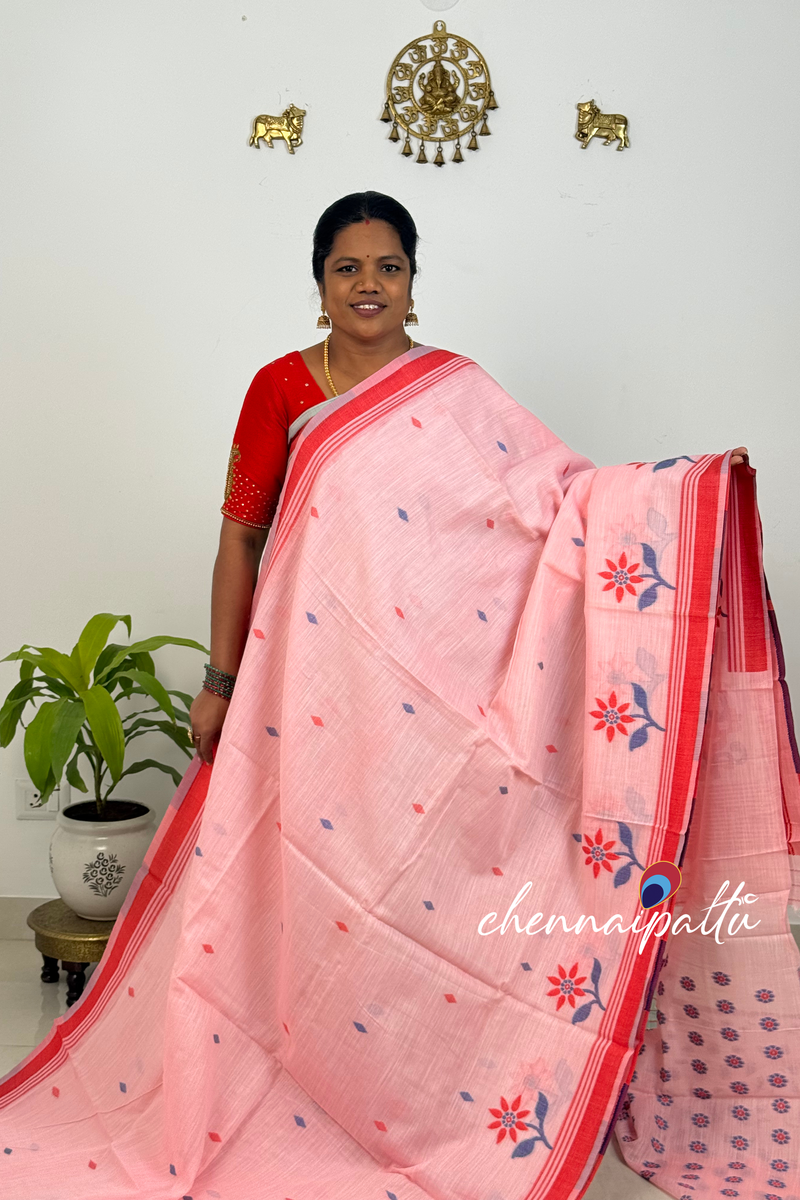 SUNITHA – Handcrafted Linen Saree | Blouse Attached