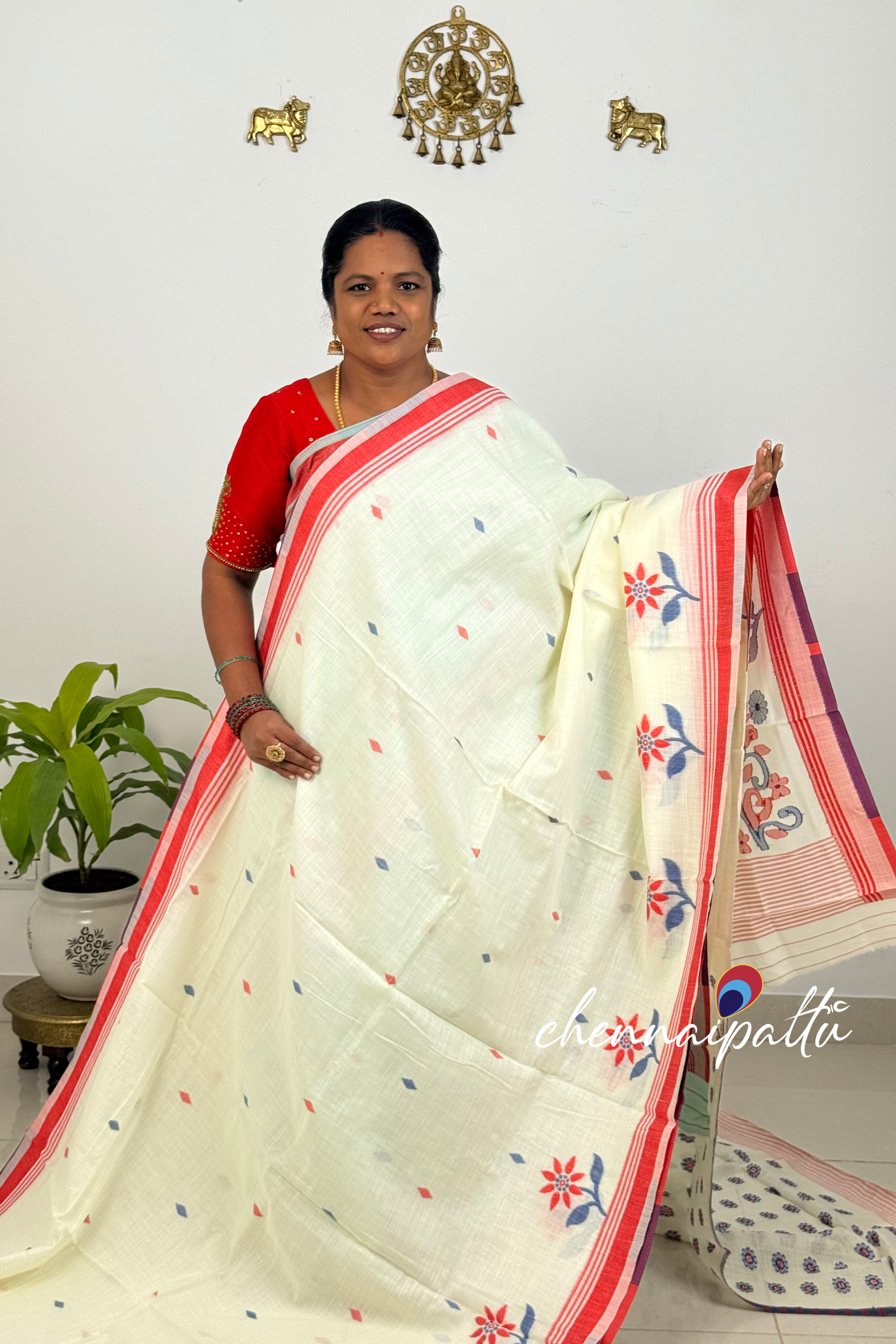 SUNITHA – Handcrafted Linen Saree | Blouse Attached