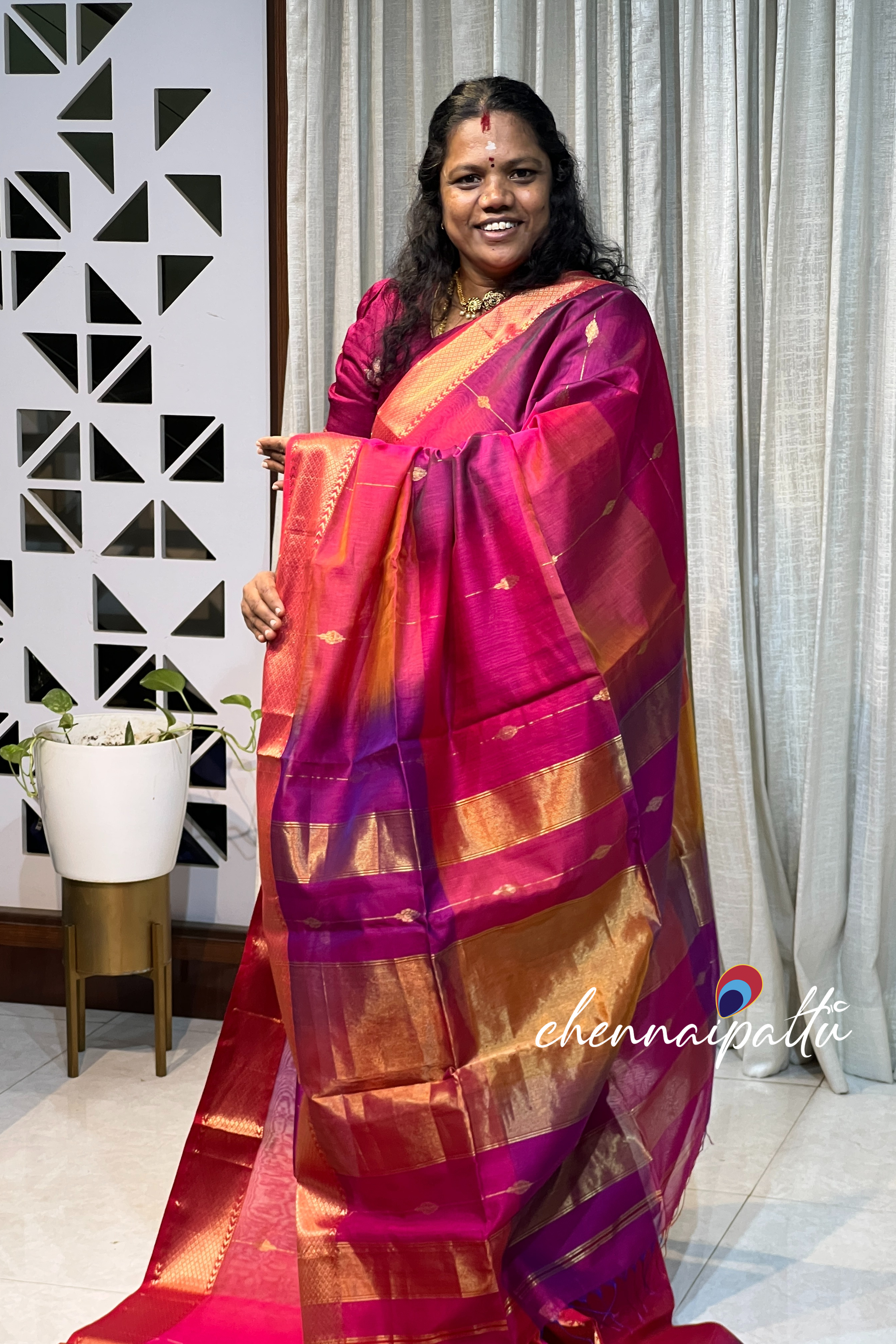 Vinusha : Maheshwari Silk Saree - A Cascade of Timeless Grace with Contrast Blouse Piece