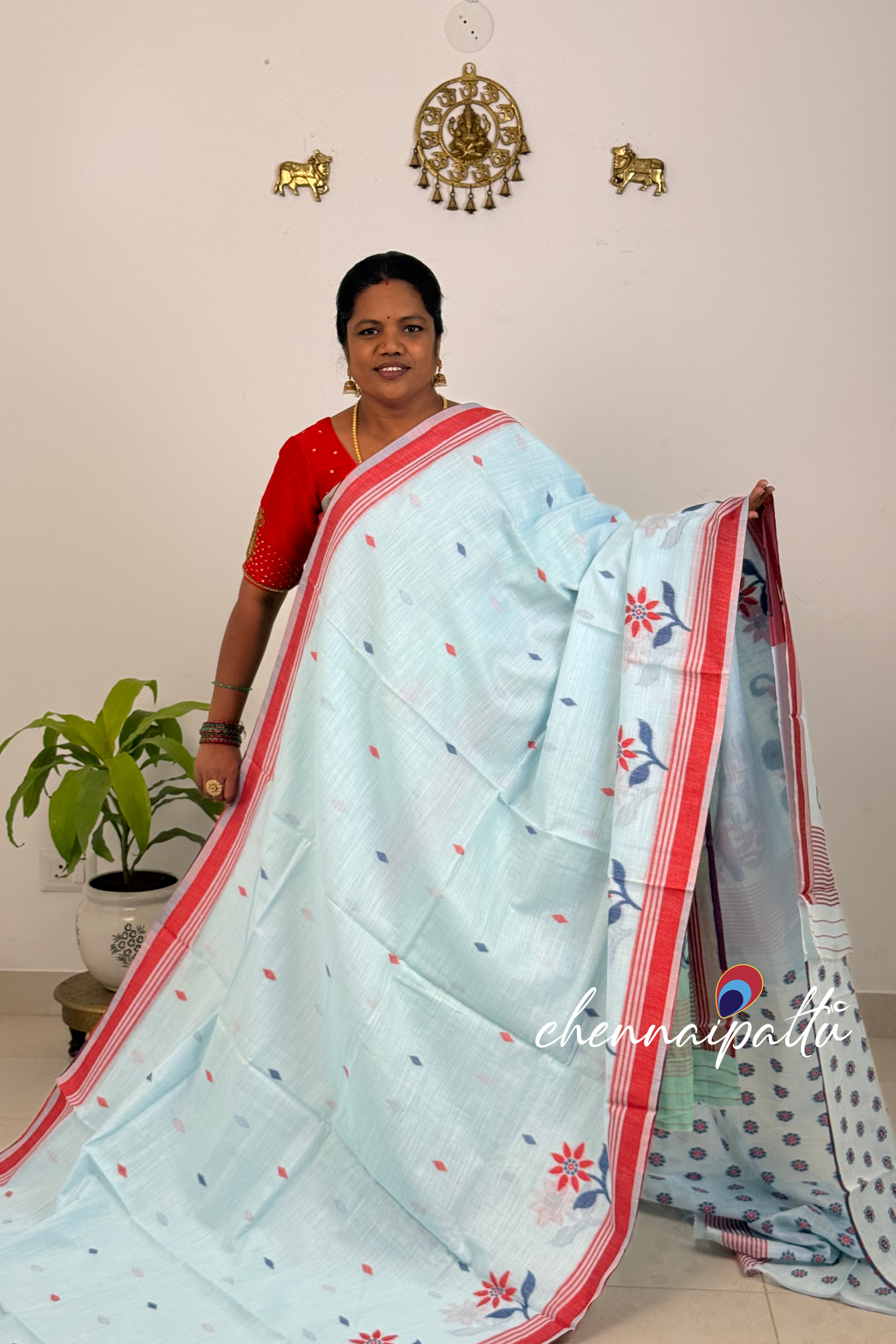 SUNITHA – Handcrafted Linen Saree | Blouse Attached