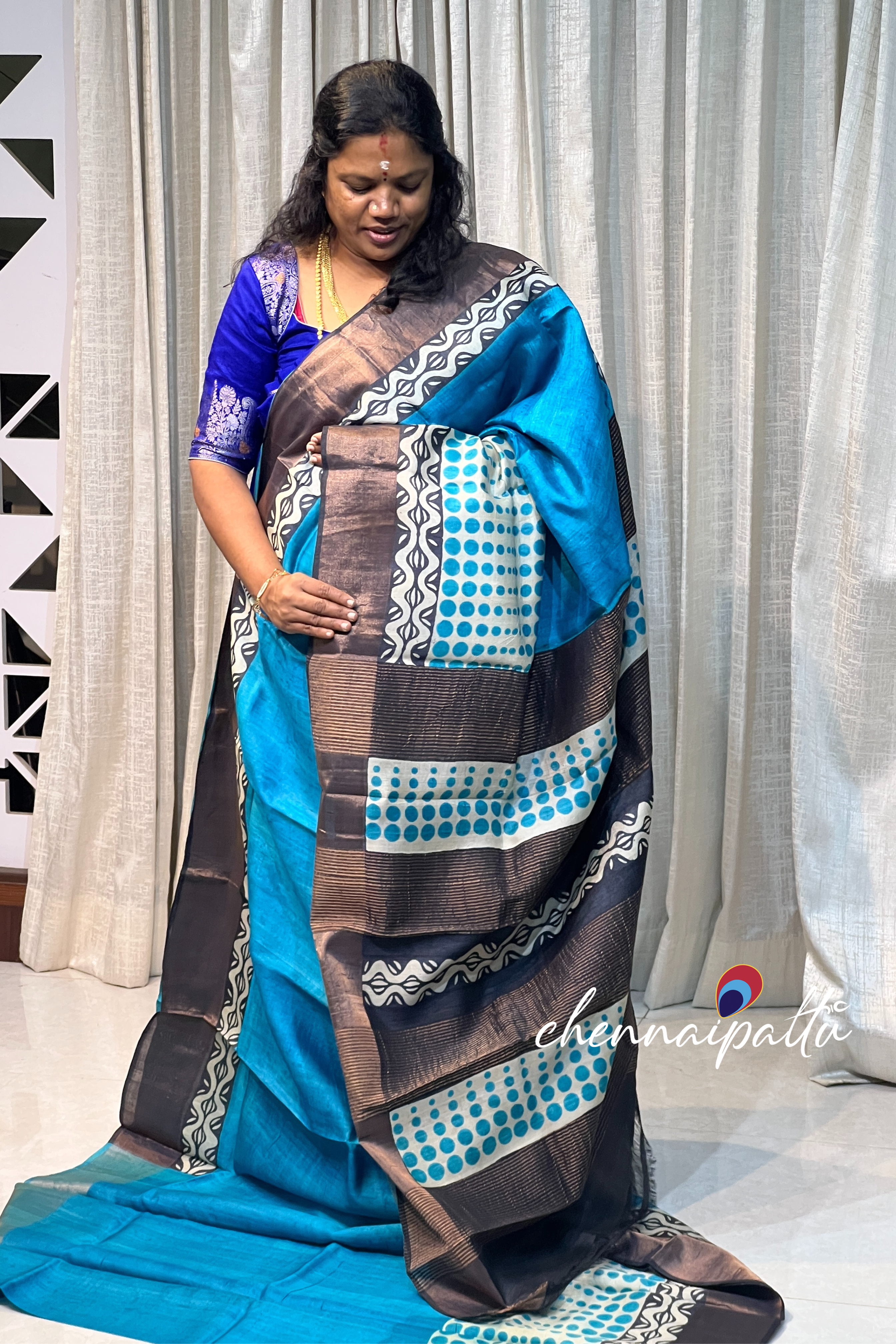Vinusha : tusser silk - A Cascade of Timeless Grace with Contrast Blouse Piece