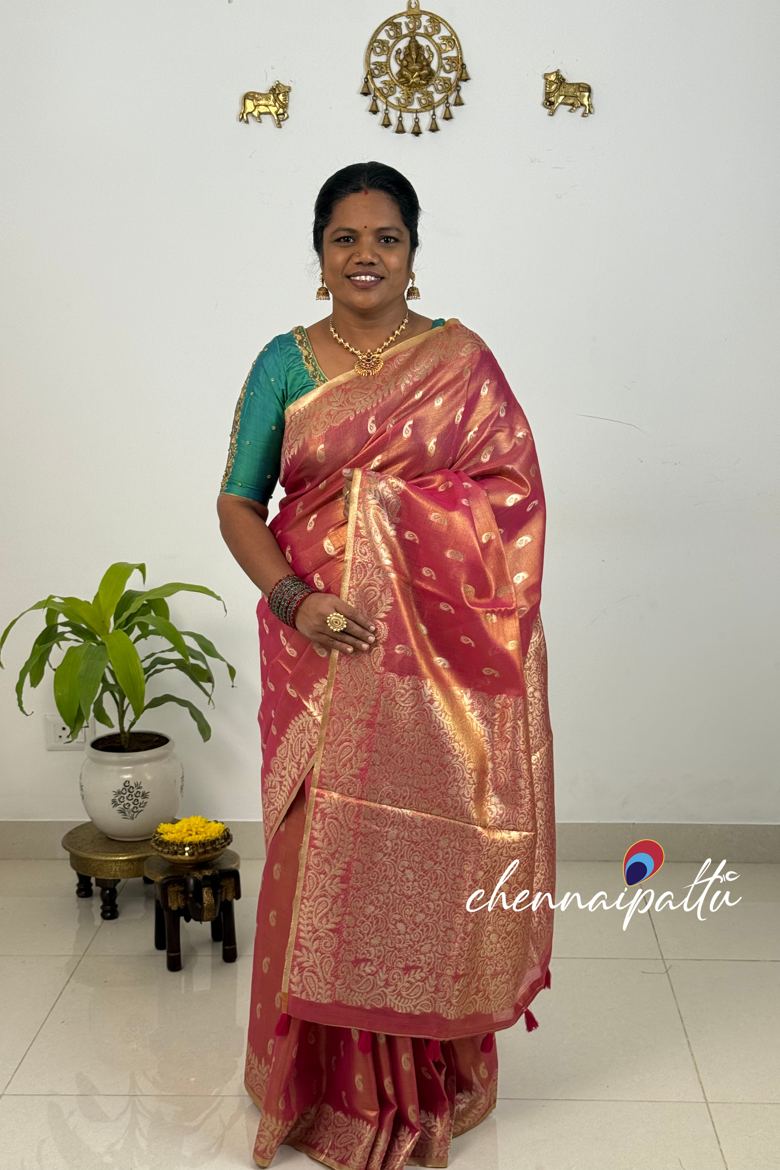 SUNITHA – Handcrafted Linen Tissue Saree | Blouse Attached