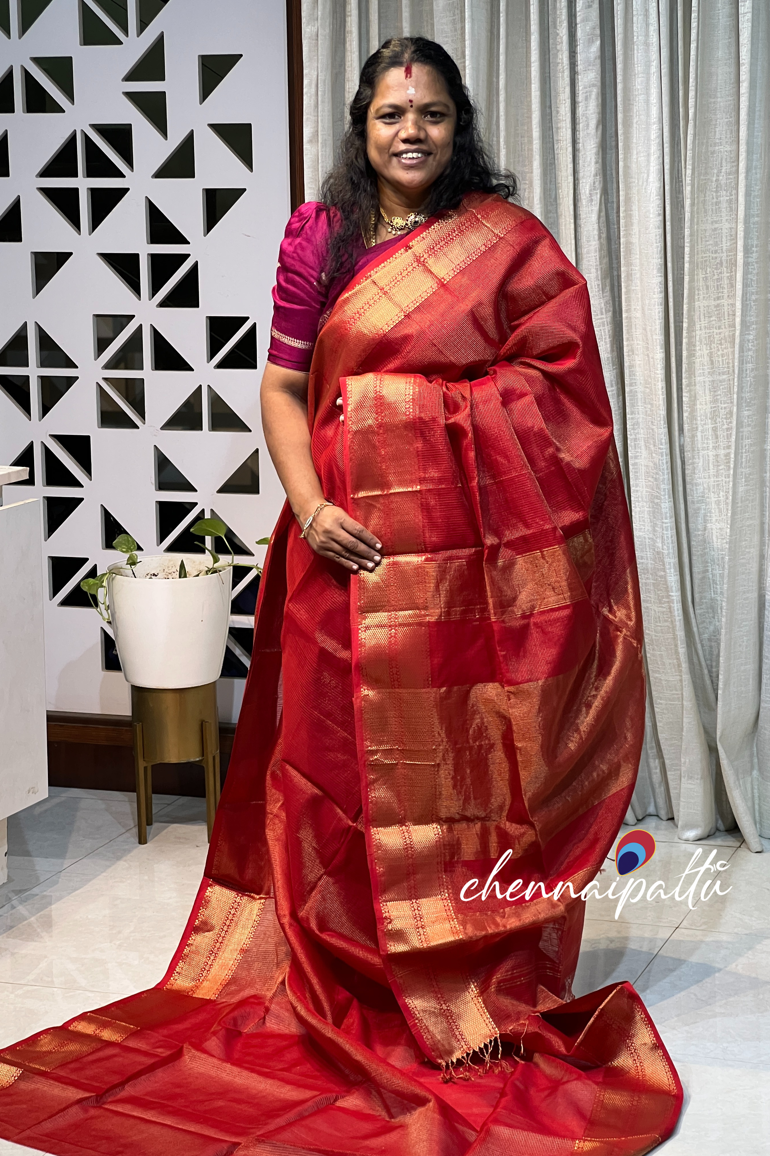 Vinusha : Kanchipuram Silk Saree - A Cascade of Timeless Grace with Contrast Blouse Piece