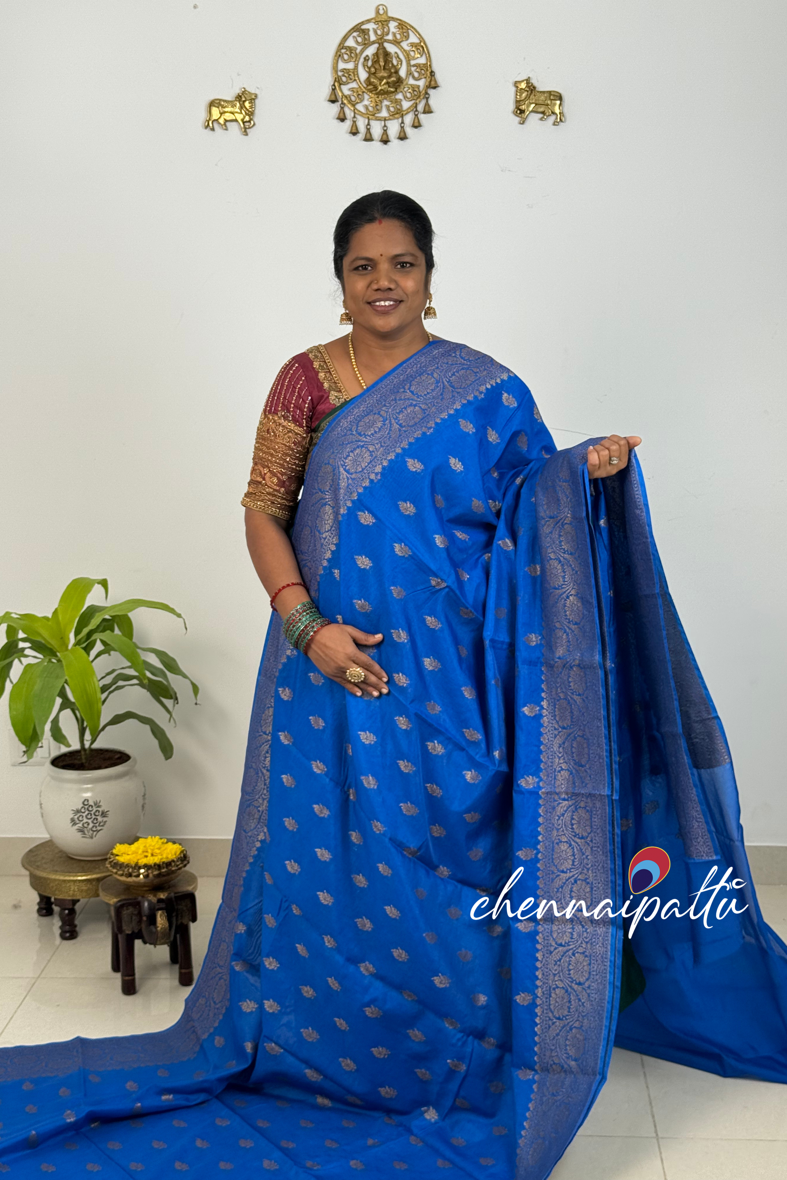 SUNITHA – Banarasi Semi Chiffon Saree | Blouse Attached