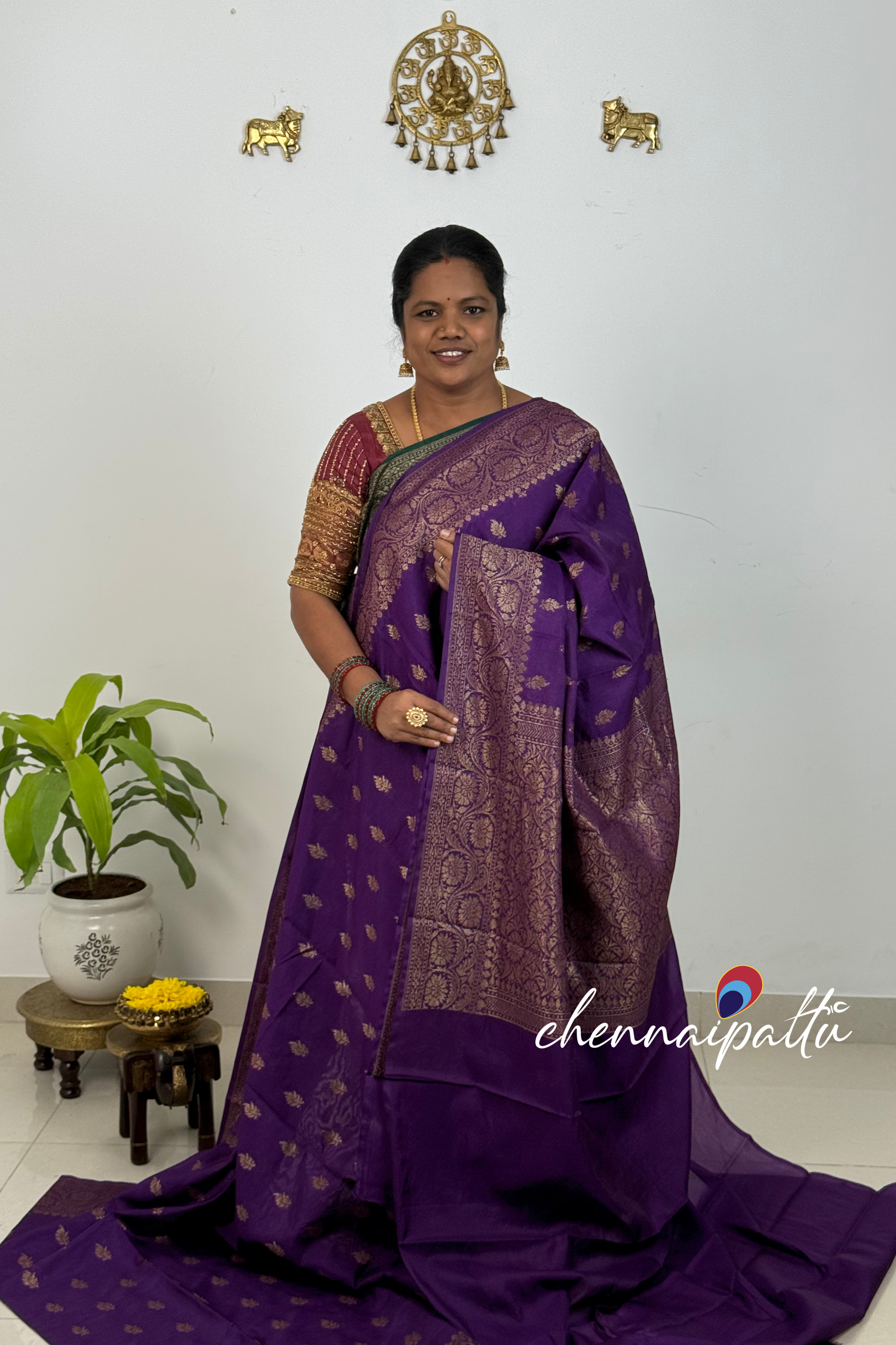 SUNITHA – Banarasi Semi Chiffon Saree | Blouse Attached