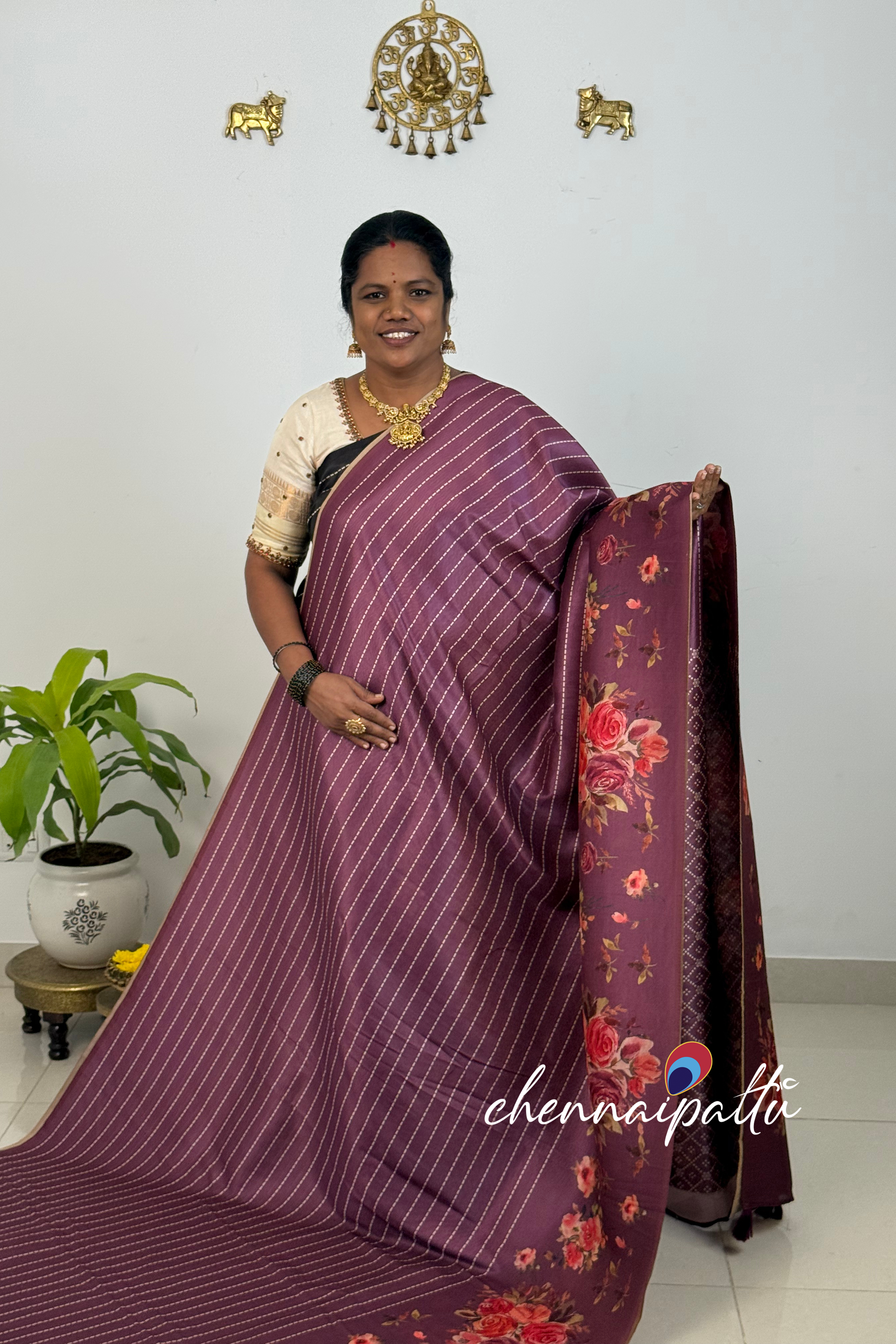 SUNITHA – Premium Semi Desi Tussar Saree with Digital Floral Print | Running Blouse