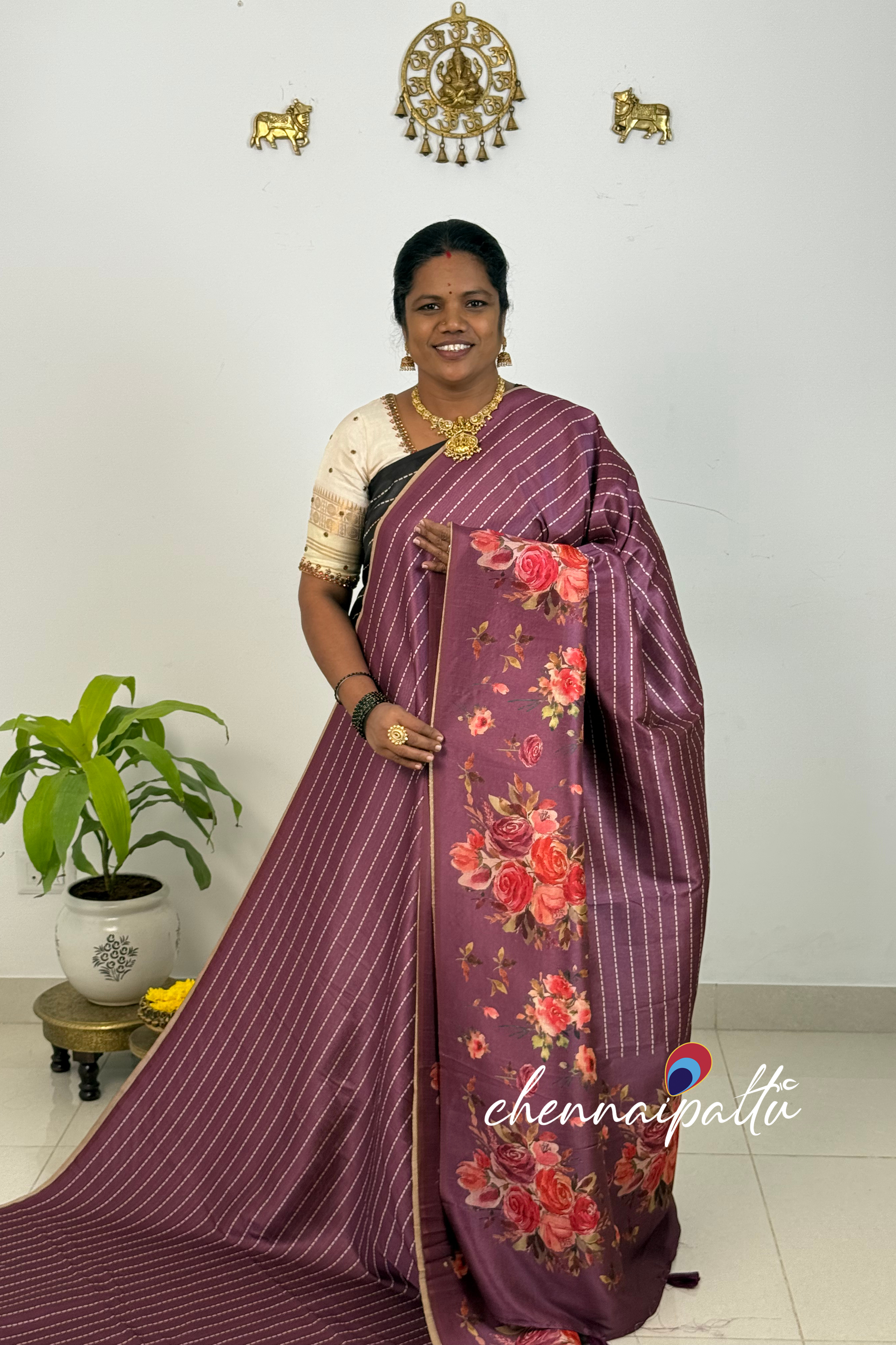 SUNITHA – Premium Semi Desi Tussar Saree with Digital Floral Print | Running Blouse