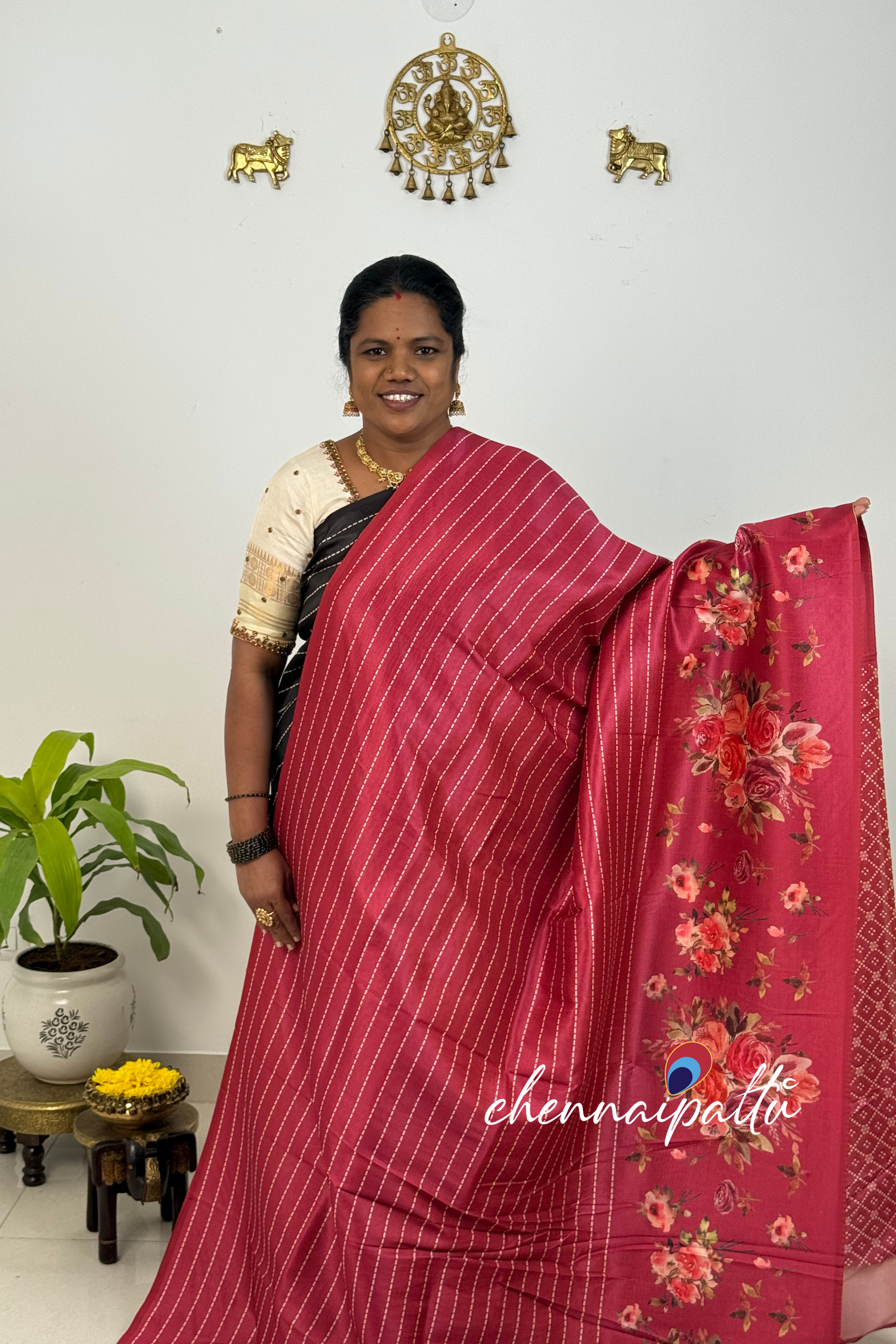 SUNITHA – Premium Semi Desi Tussar Saree with Digital Floral Print | Running Blouse