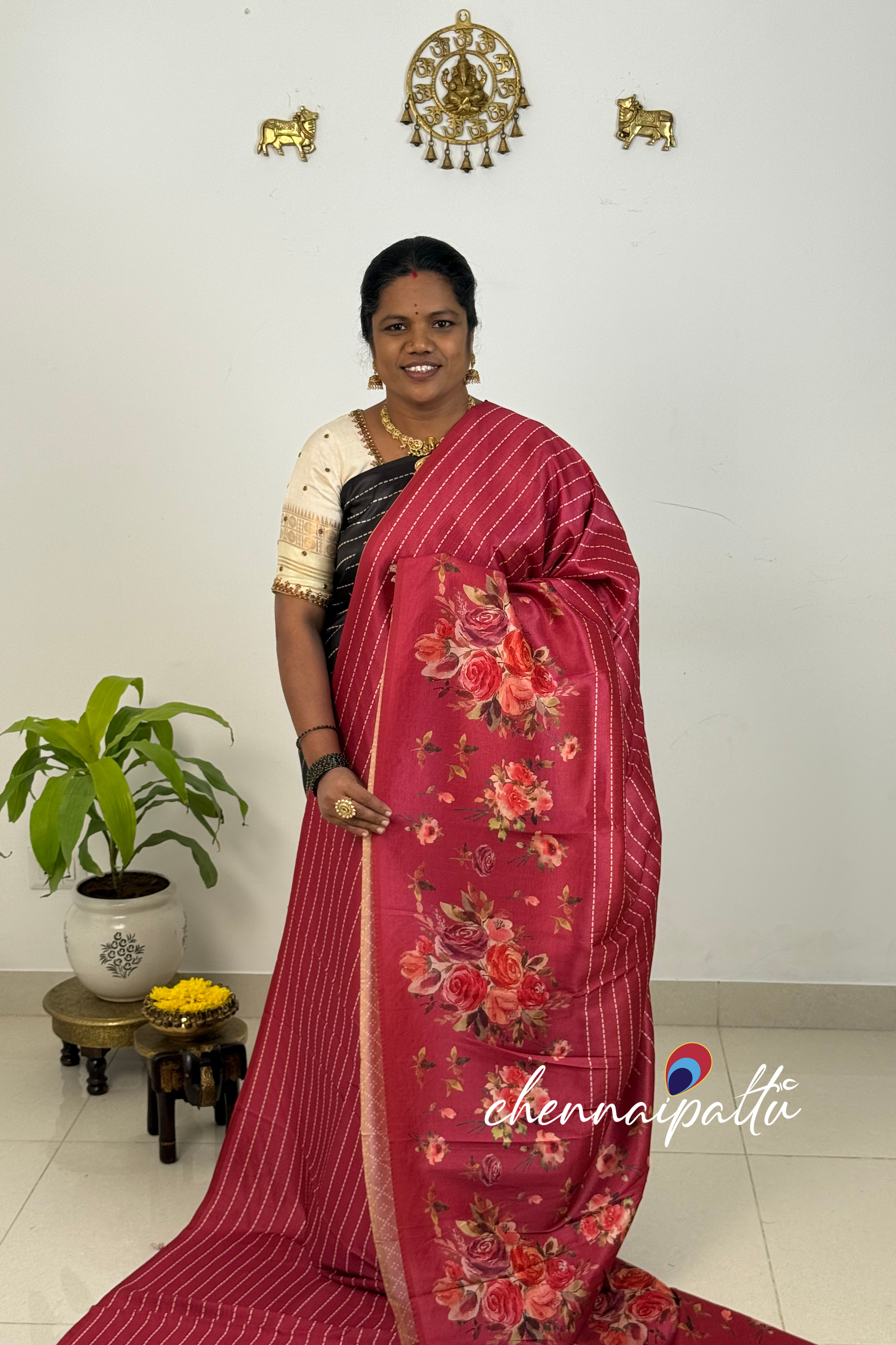 SUNITHA – Premium Semi Desi Tussar Saree with Digital Floral Print | Running Blouse