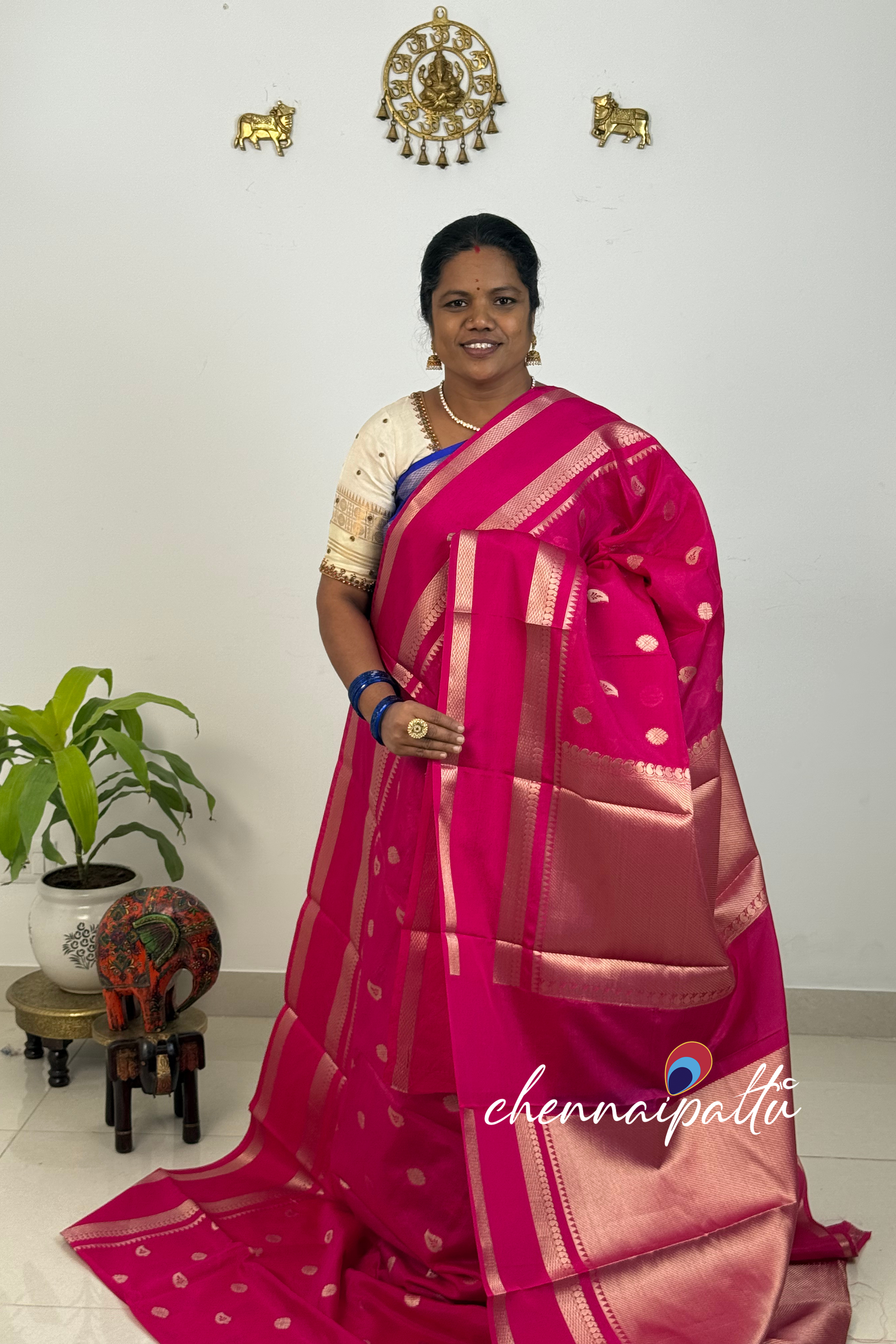 SUNITHA – Semi Banarasi Saree | Contrast Blouse Attached