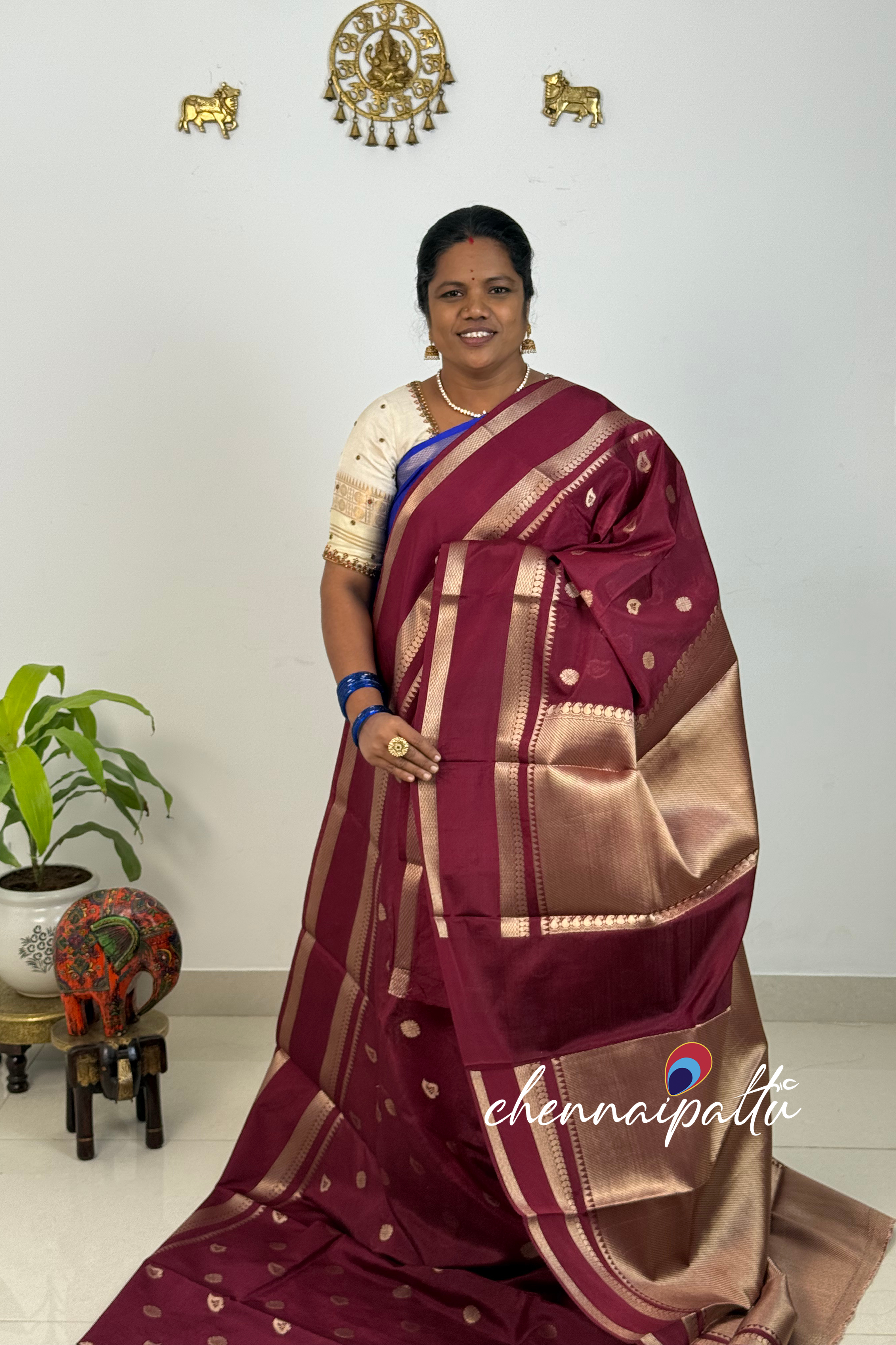 SUNITHA – Semi Banarasi Saree | Contrast Blouse Attached