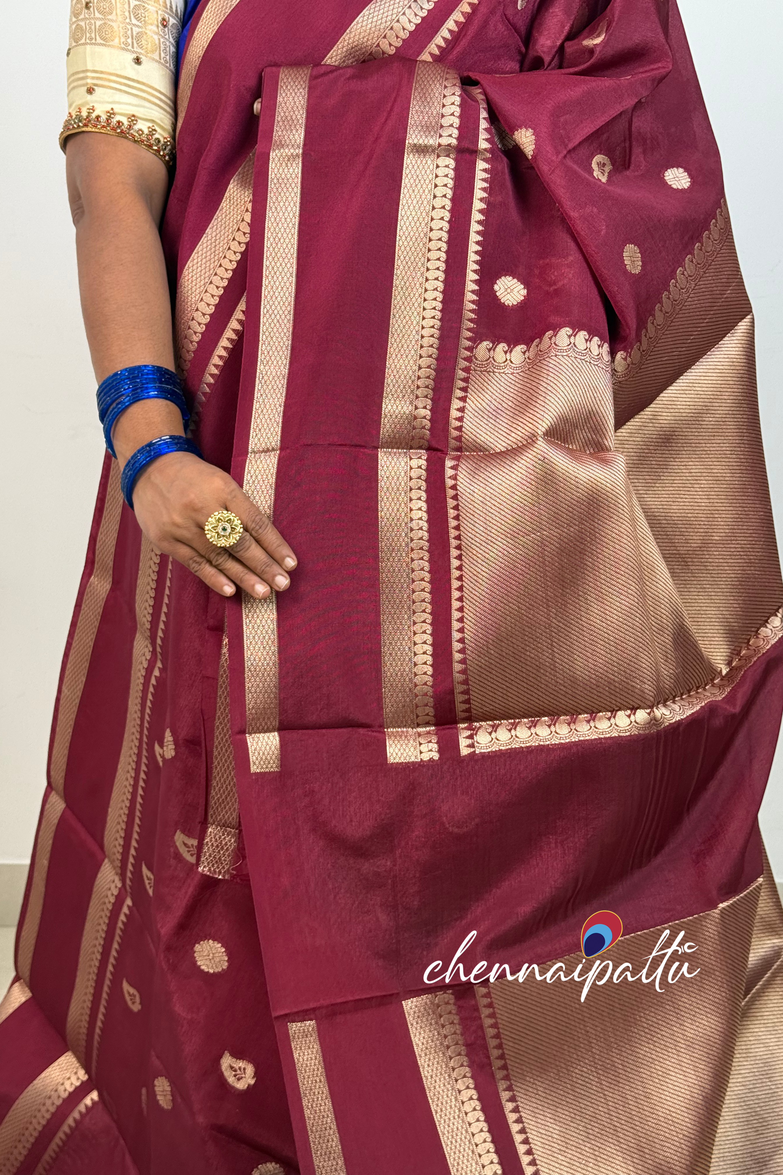 SUNITHA – Semi Banarasi Saree | Contrast Blouse Attached