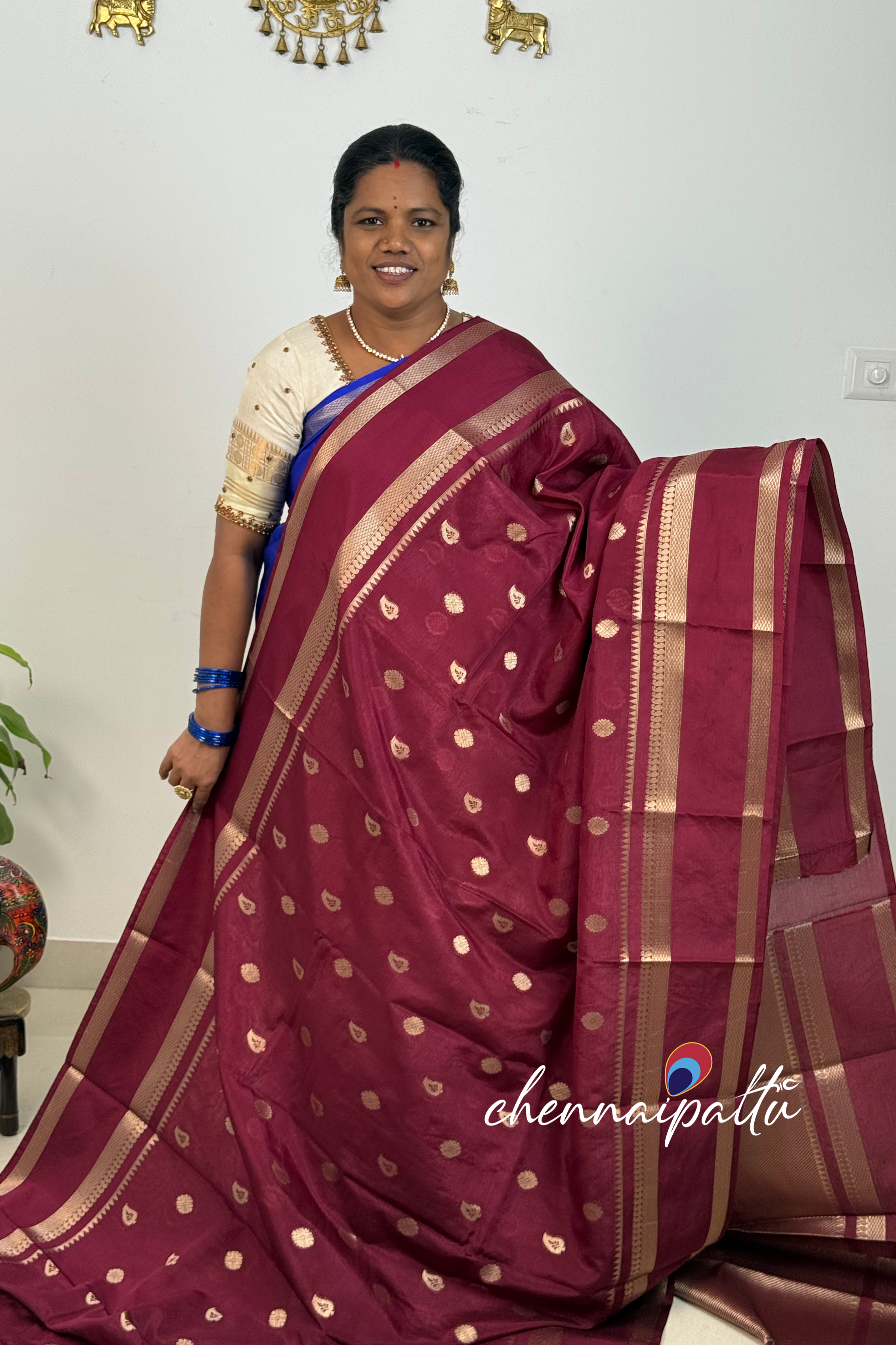 SUNITHA – Semi Banarasi Saree | Contrast Blouse Attached