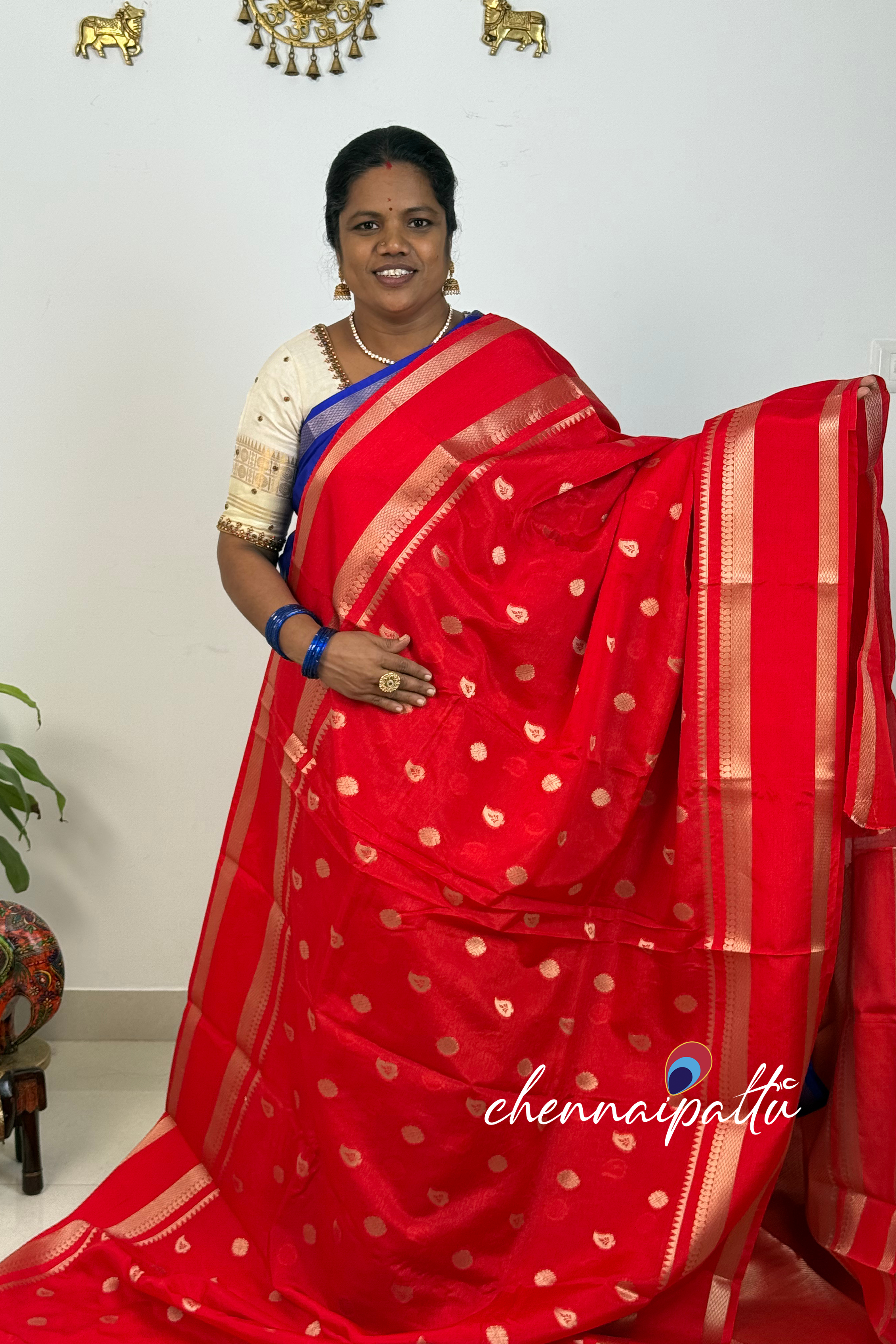 SUNITHA – Semi Banarasi Saree | Contrast Blouse Attached