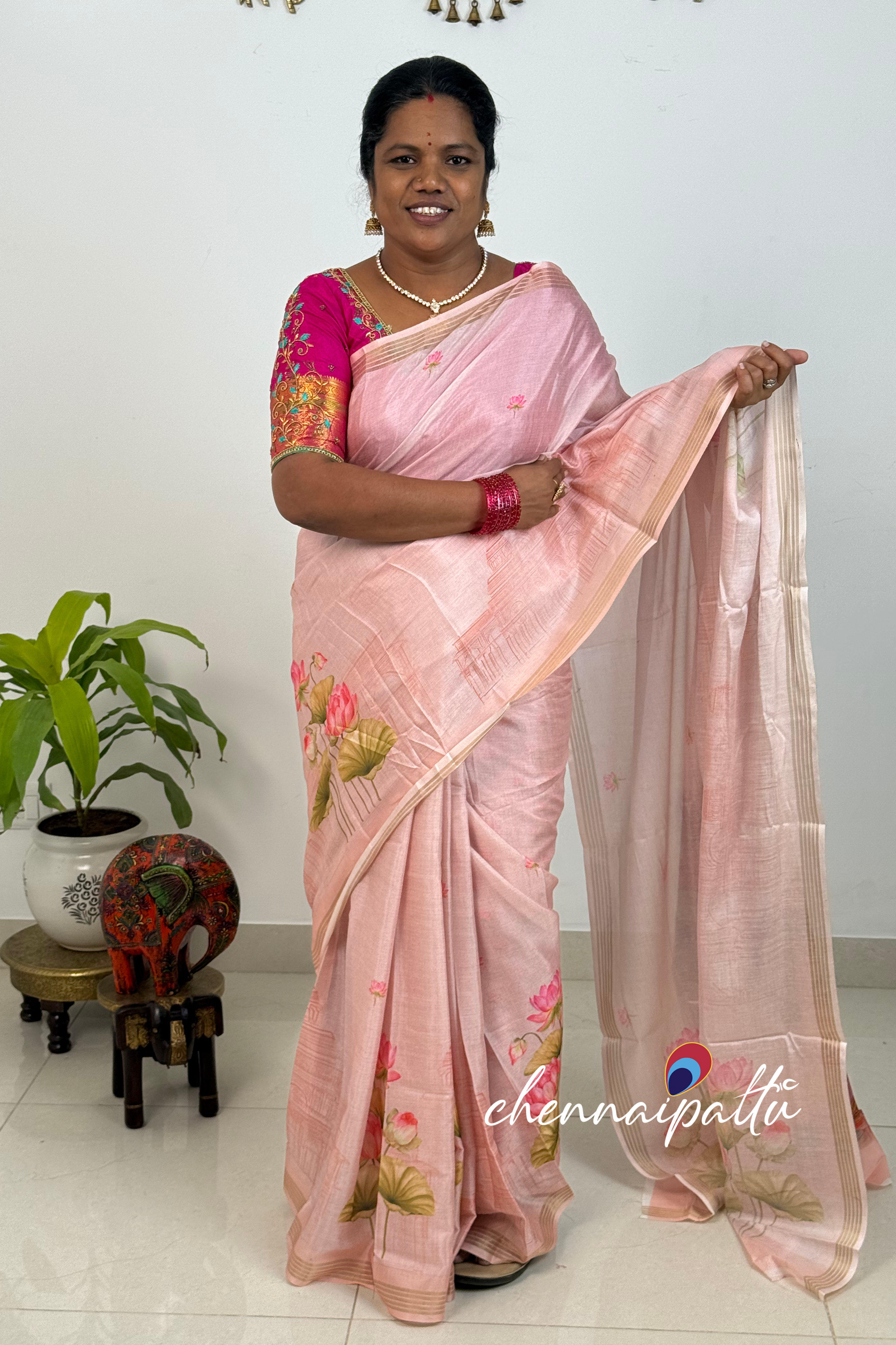 SUNITHA – Kalamkari Cotton Tussar Saree | Radha Krishna Pallu