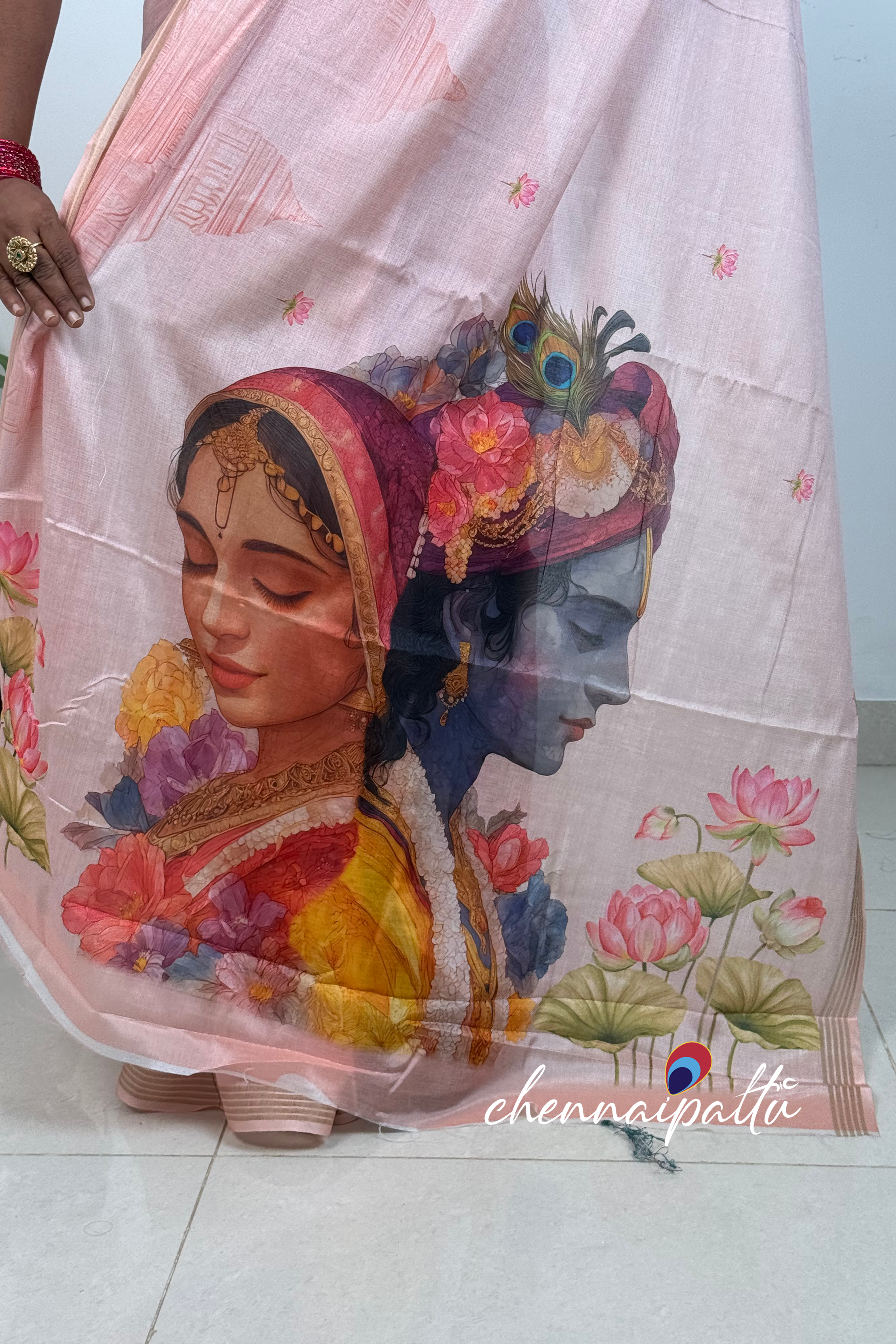 SUNITHA – Kalamkari Cotton Tussar Saree | Radha Krishna Pallu
