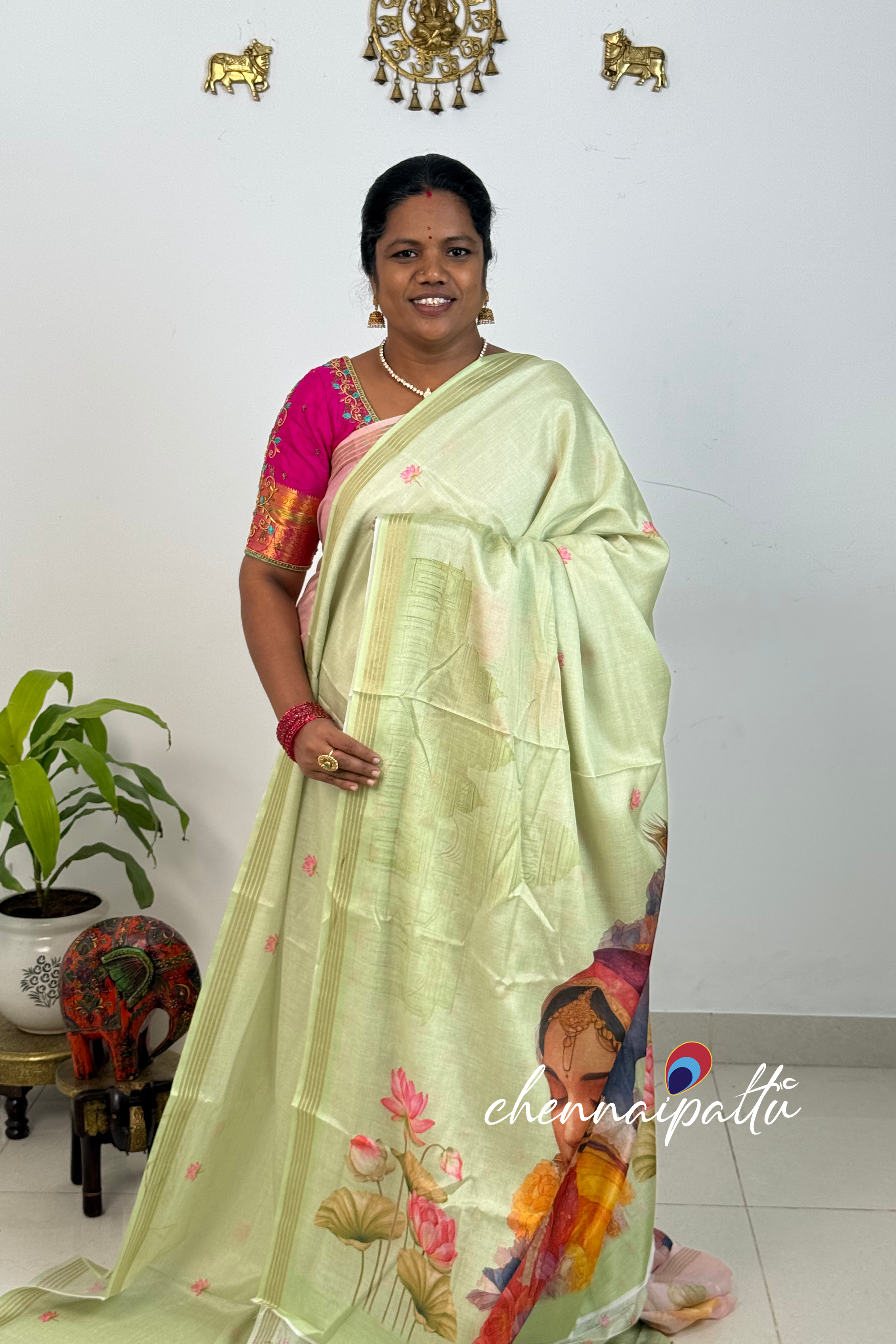 SUNITHA – Kalamkari Cotton Tussar Saree | Radha Krishna Pallu