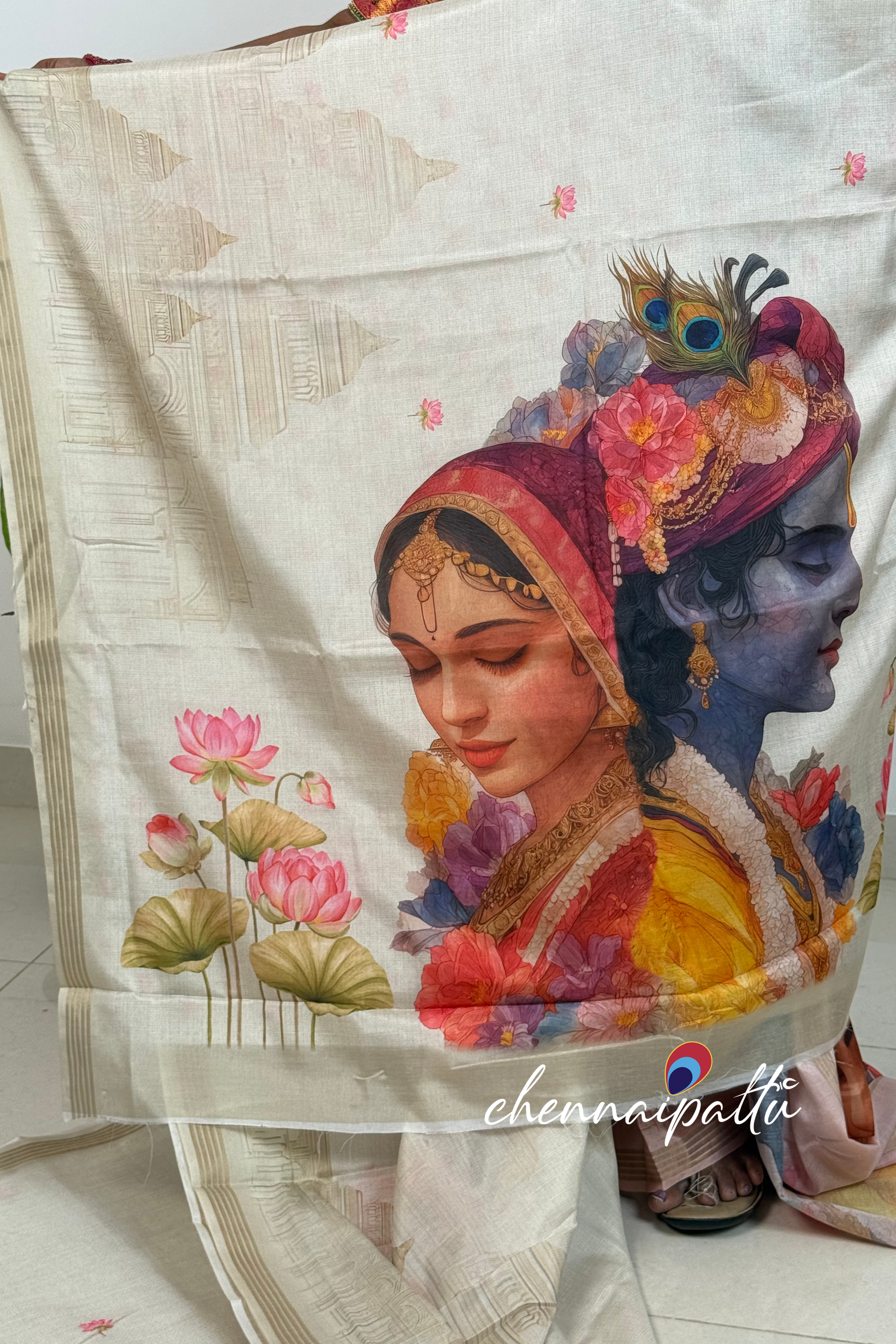 SUNITHA – Kalamkari Cotton Tussar Saree | Radha Krishna Pallu