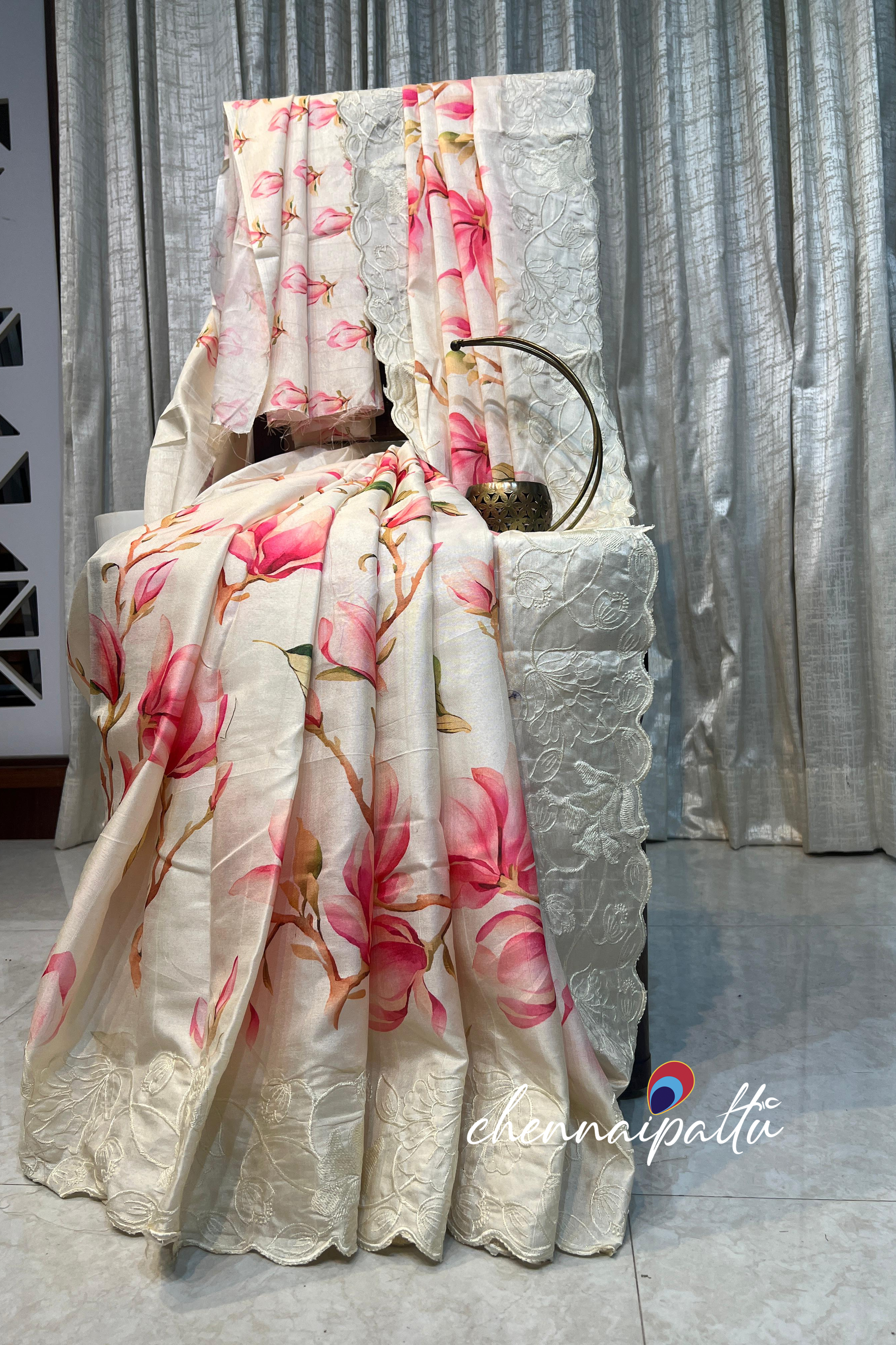 SUNITHA – Premium Tussar Silk Saree | Intricate Embroidery Work