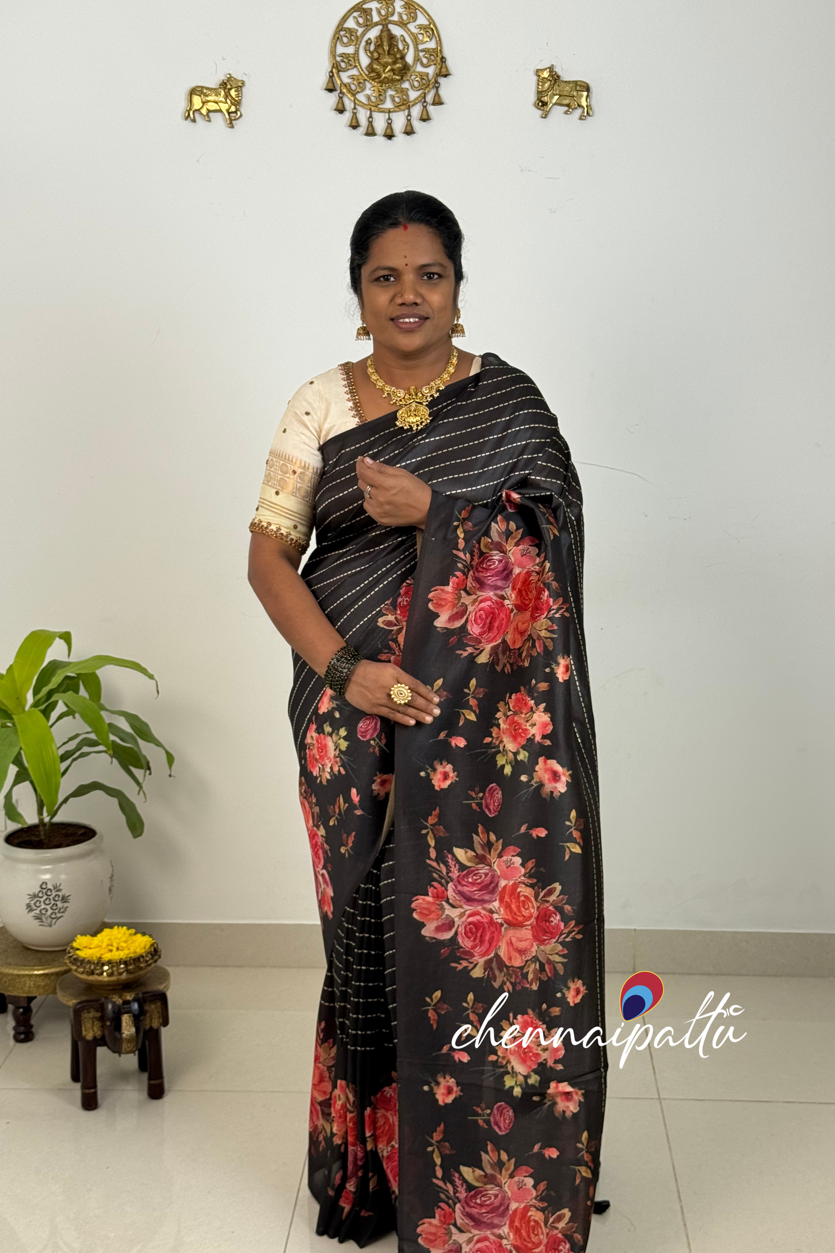 SUNITHA – Premium Semi Desi Tussar Saree with Digital Floral Print | Running Blouse