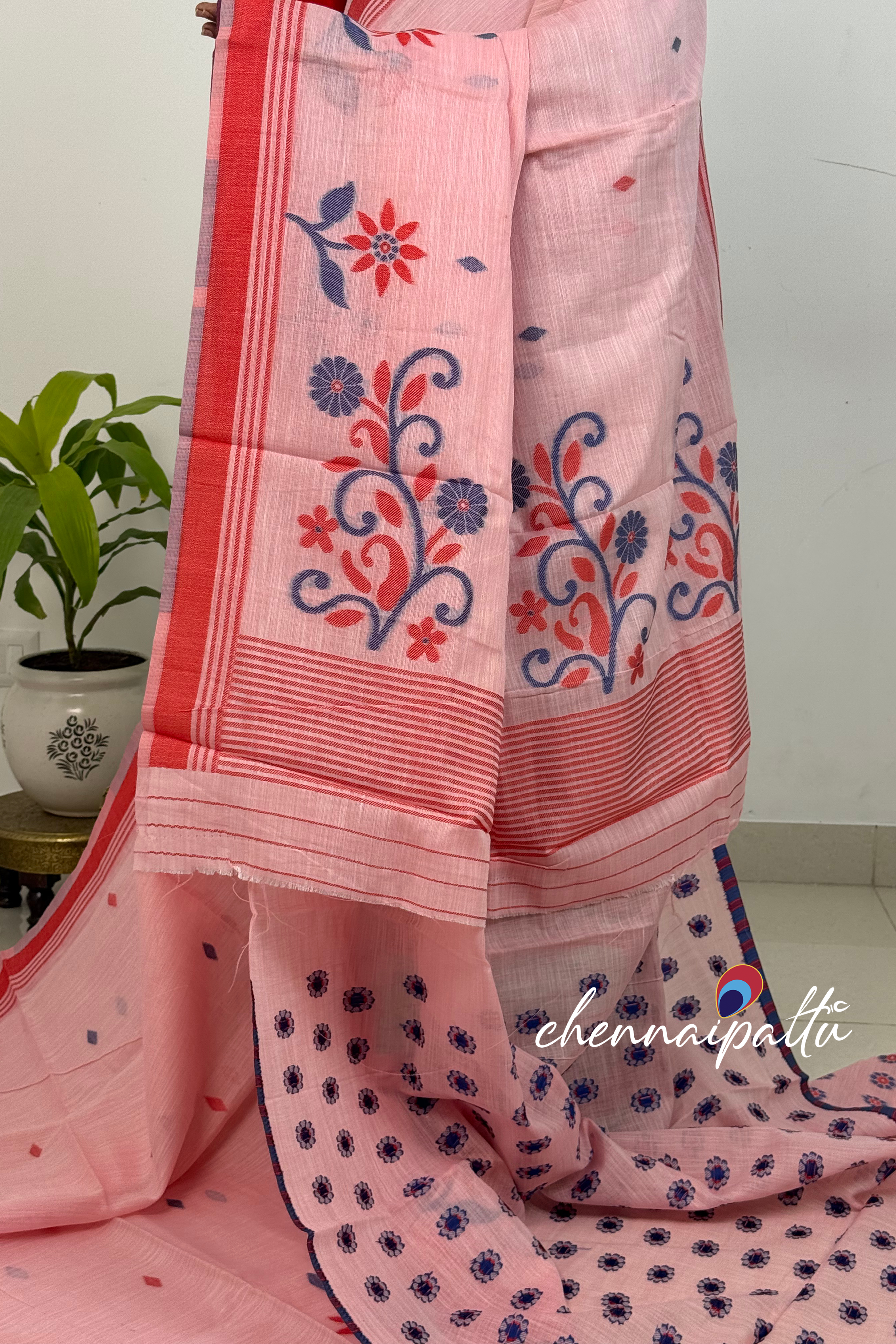 SUNITHA – Handcrafted Linen Saree | Blouse Attached
