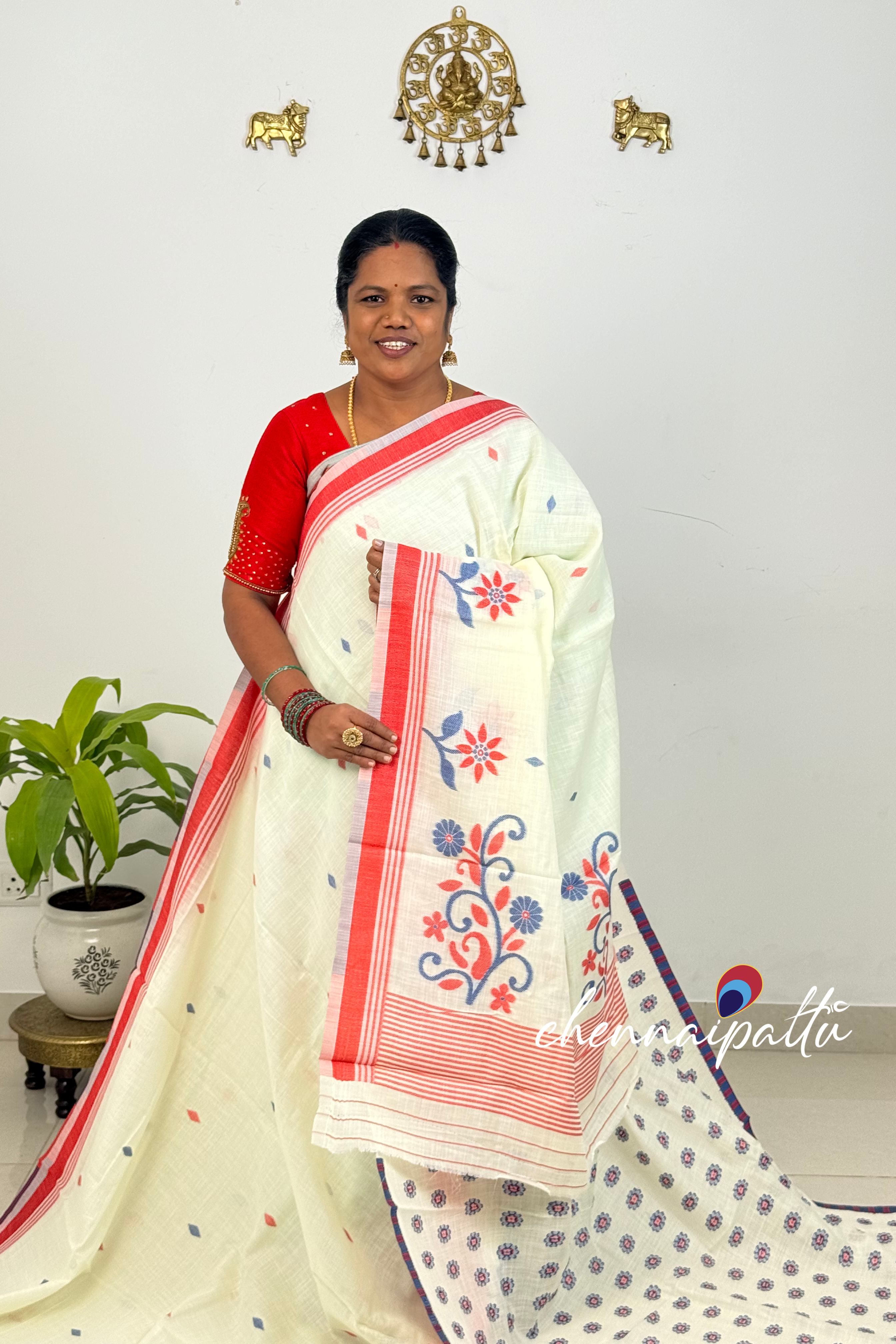 SUNITHA – Handcrafted Linen Saree | Blouse Attached