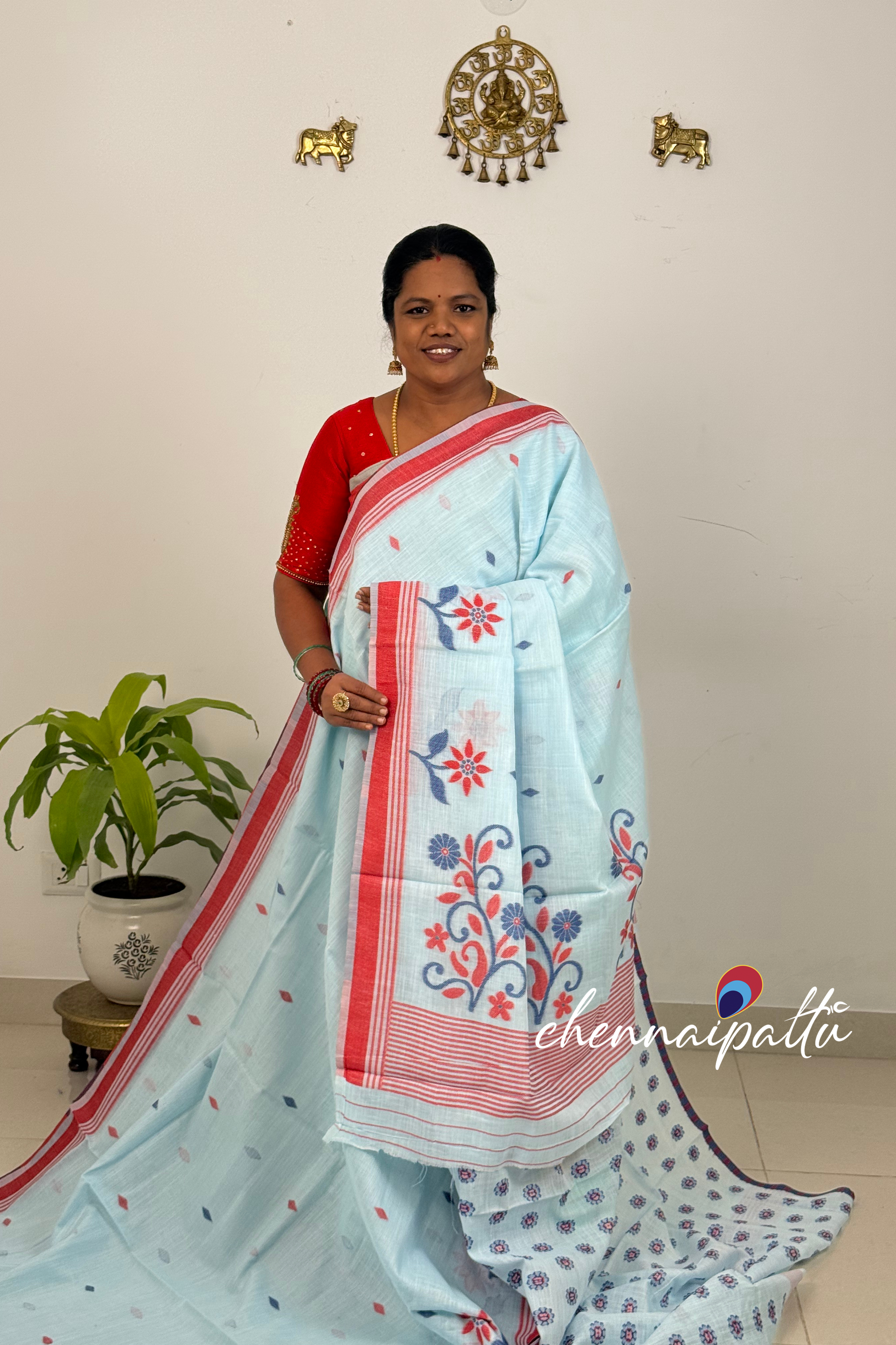 SUNITHA – Handcrafted Linen Saree | Blouse Attached