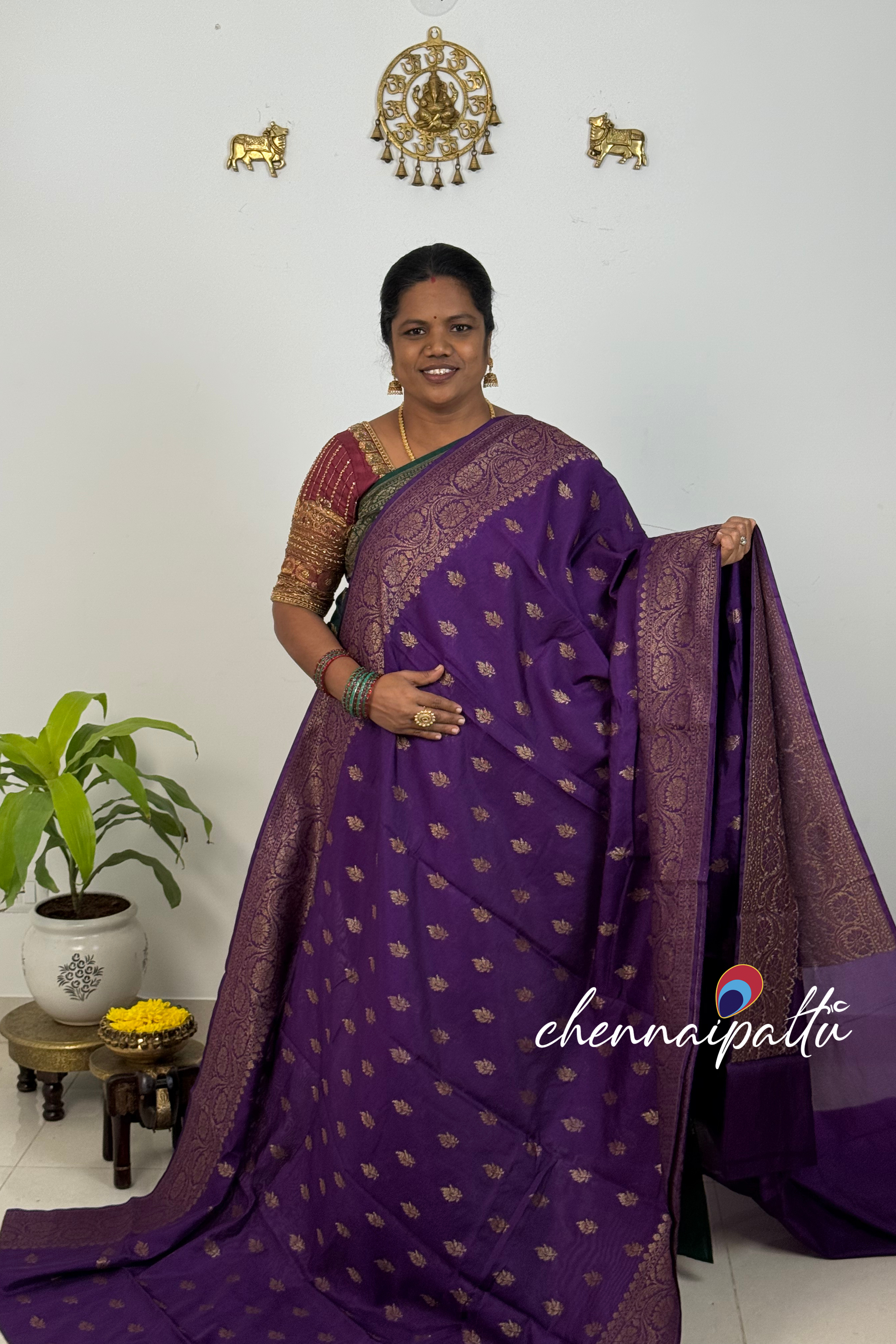 SUNITHA – Banarasi Semi Chiffon Saree | Blouse Attached