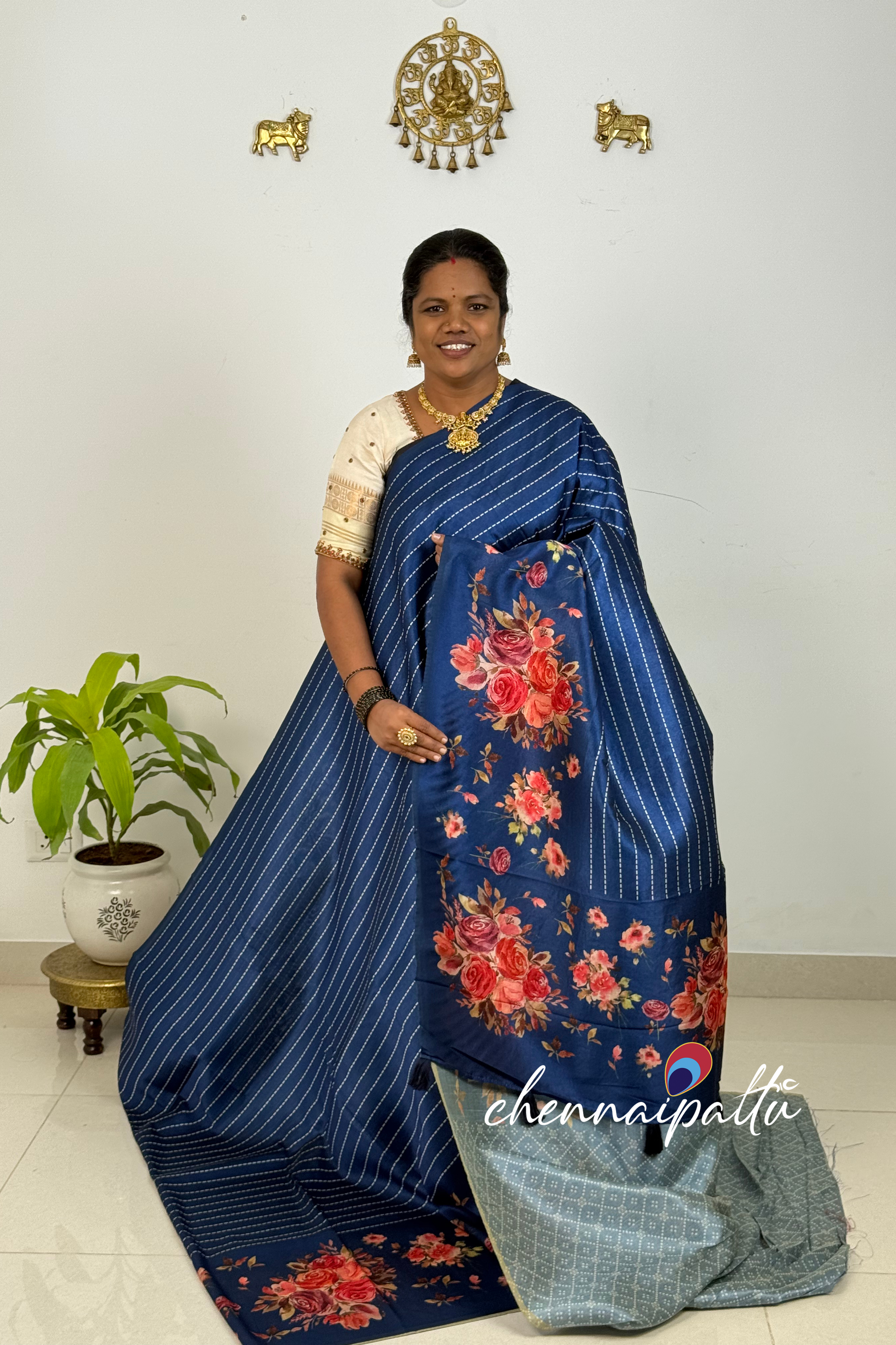 SUNITHA – Premium Semi Desi Tussar Saree with Digital Floral Print | Running Blouse