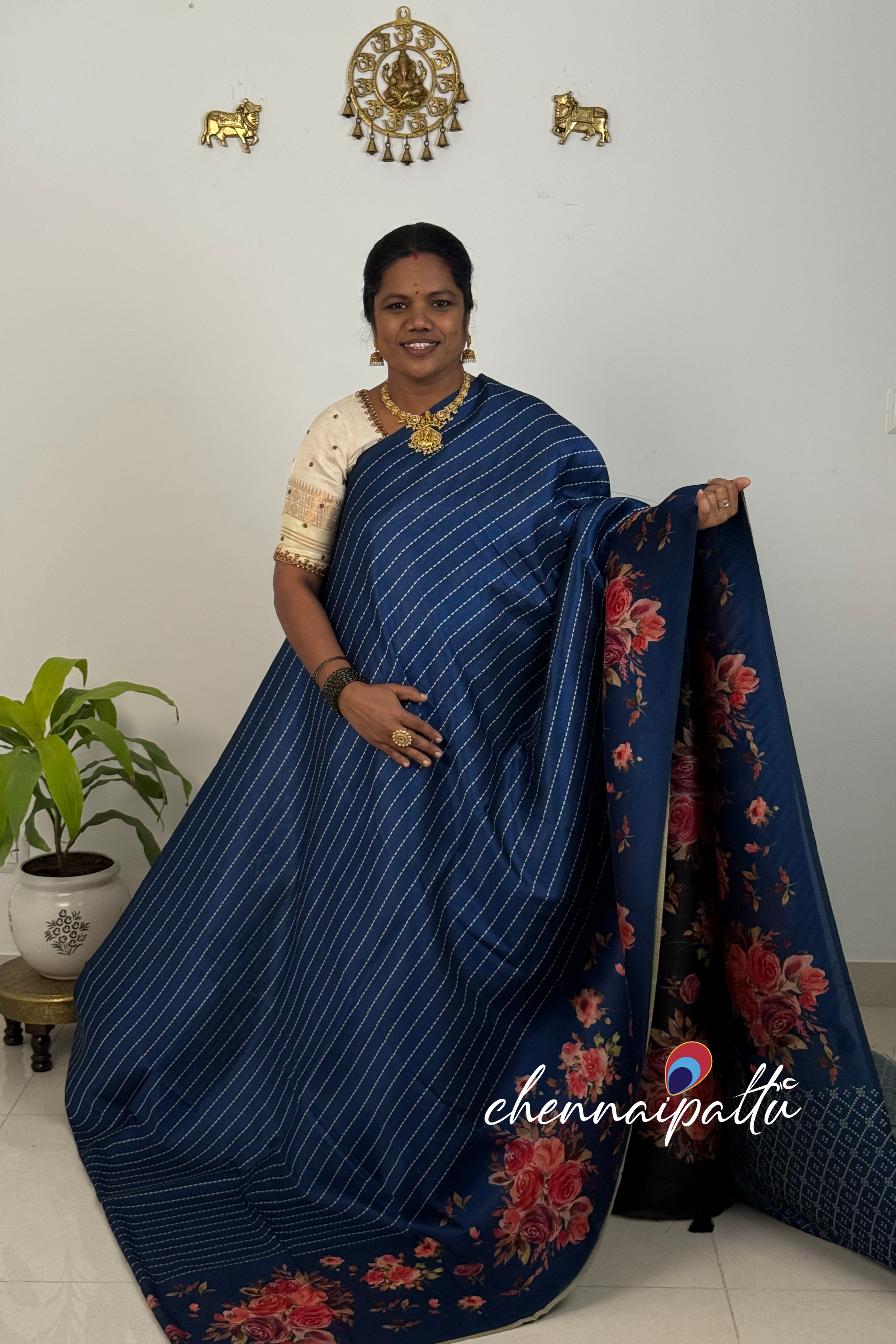 SUNITHA – Premium Semi Desi Tussar Saree with Digital Floral Print | Running Blouse