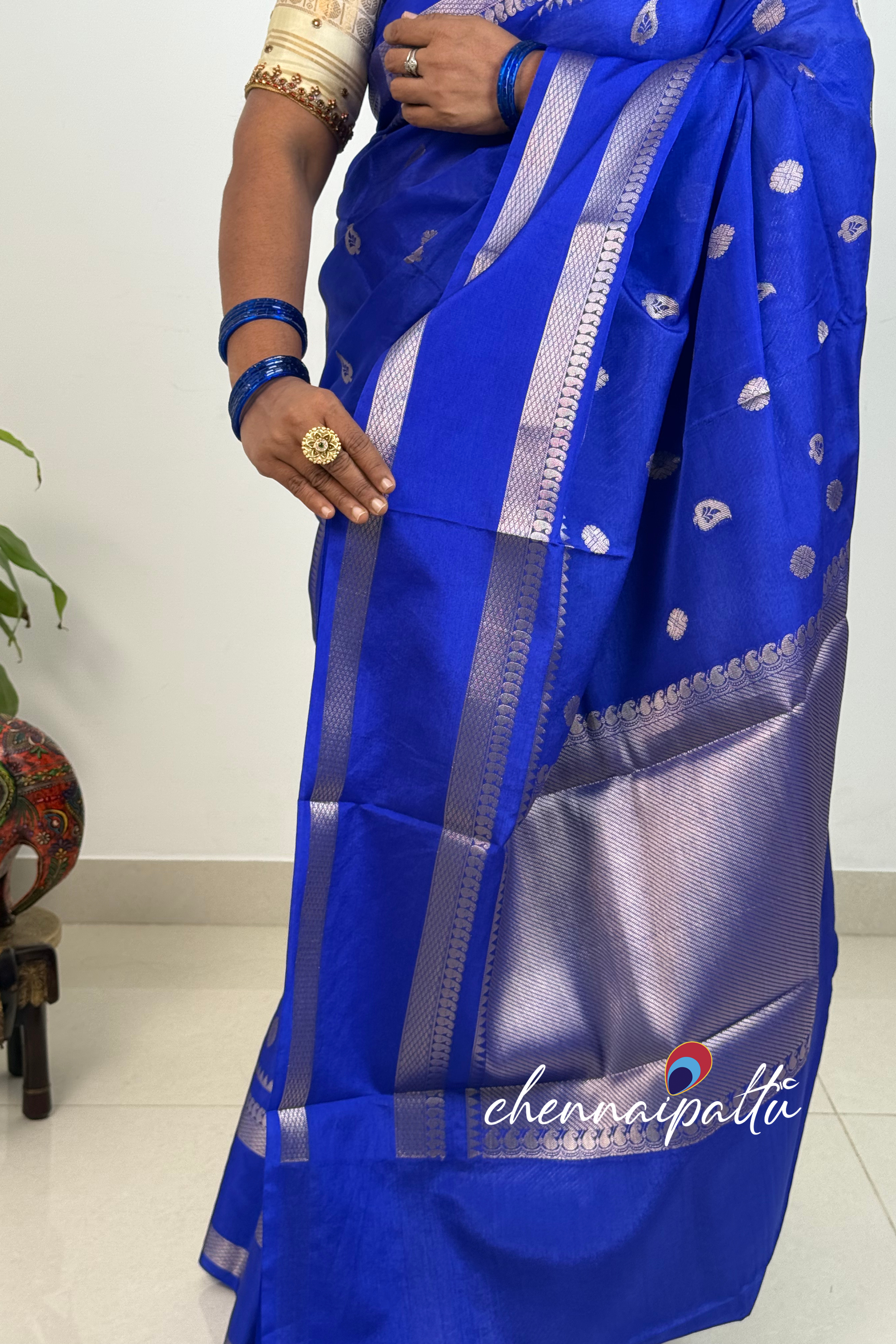 SUNITHA – Semi Banarasi Saree | Contrast Blouse Attached
