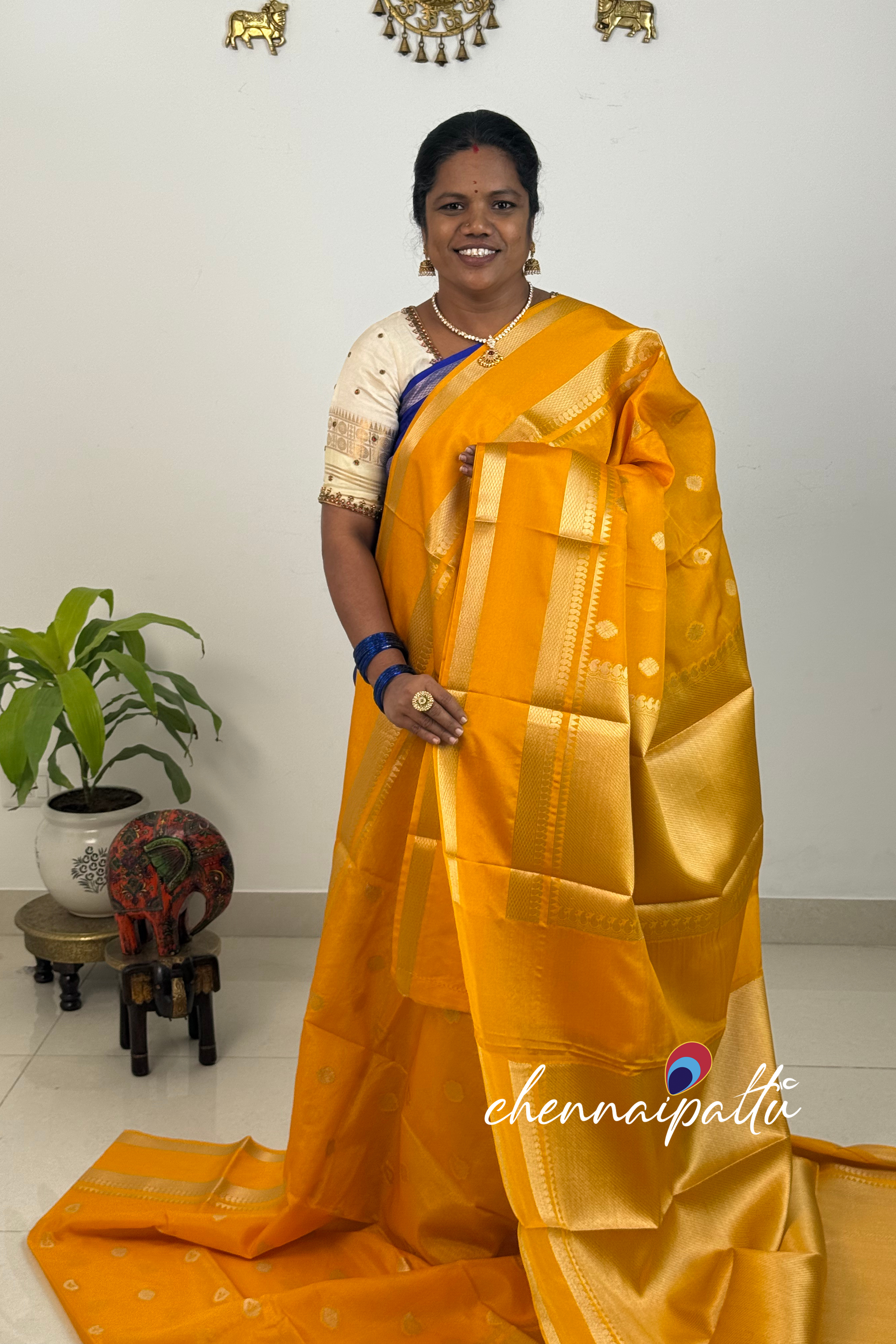 SUNITHA – Semi Banarasi Saree | Contrast Blouse Attached