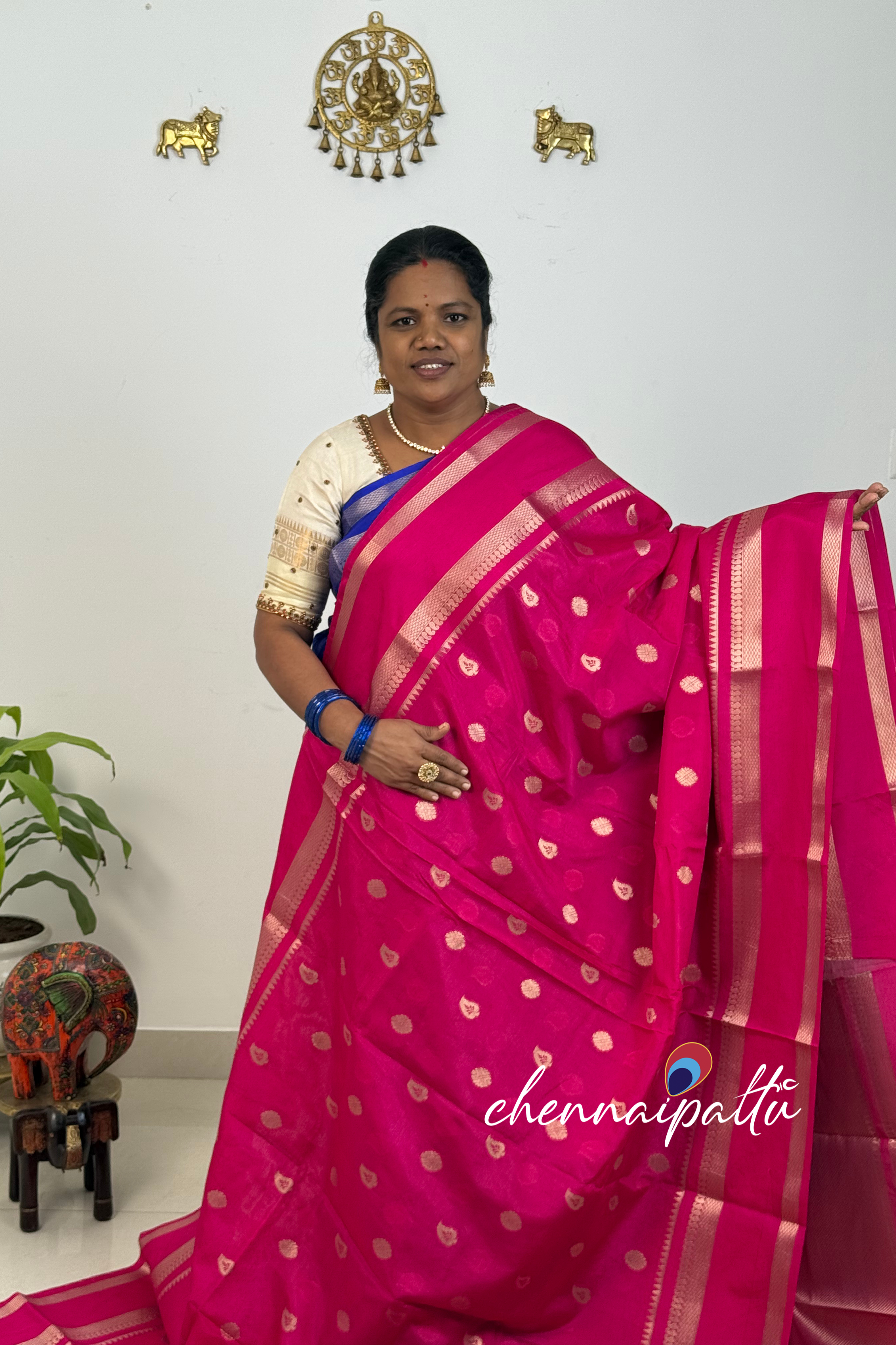 SUNITHA – Semi Banarasi Saree | Contrast Blouse Attached