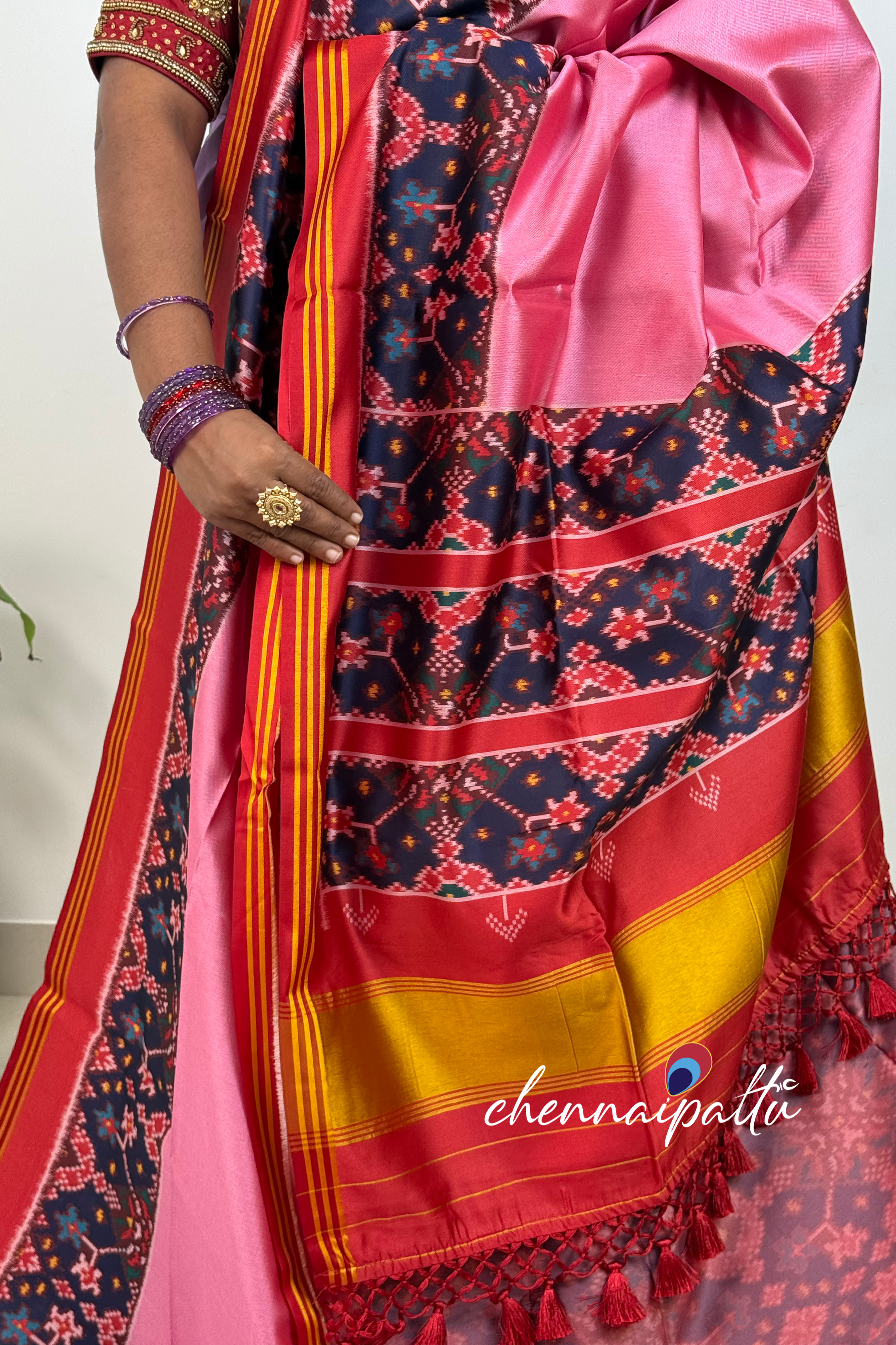 SUNITHA – Pure Tussar Patola Saree | Contrast Blouse Attached