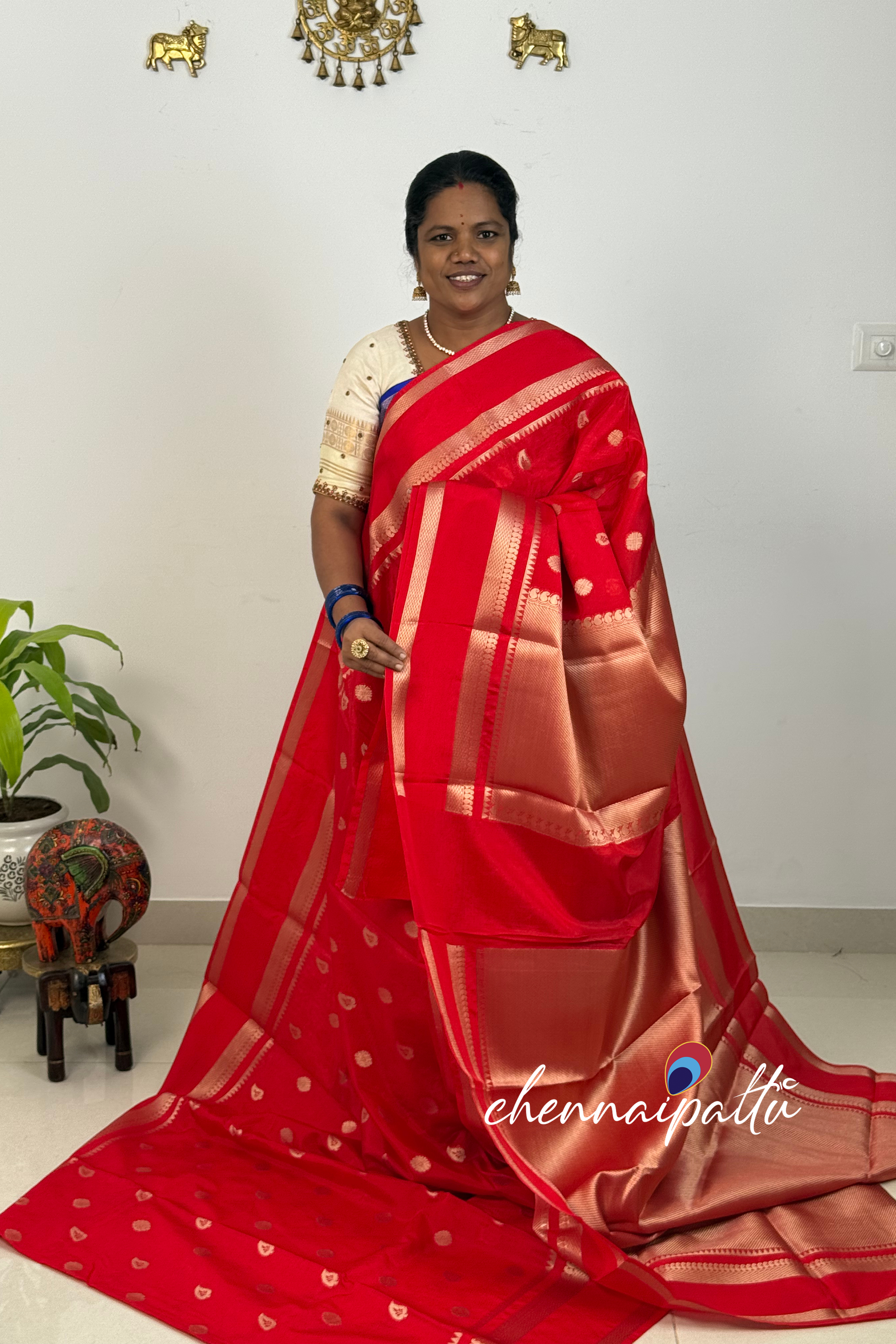 SUNITHA – Semi Banarasi Saree | Contrast Blouse Attached