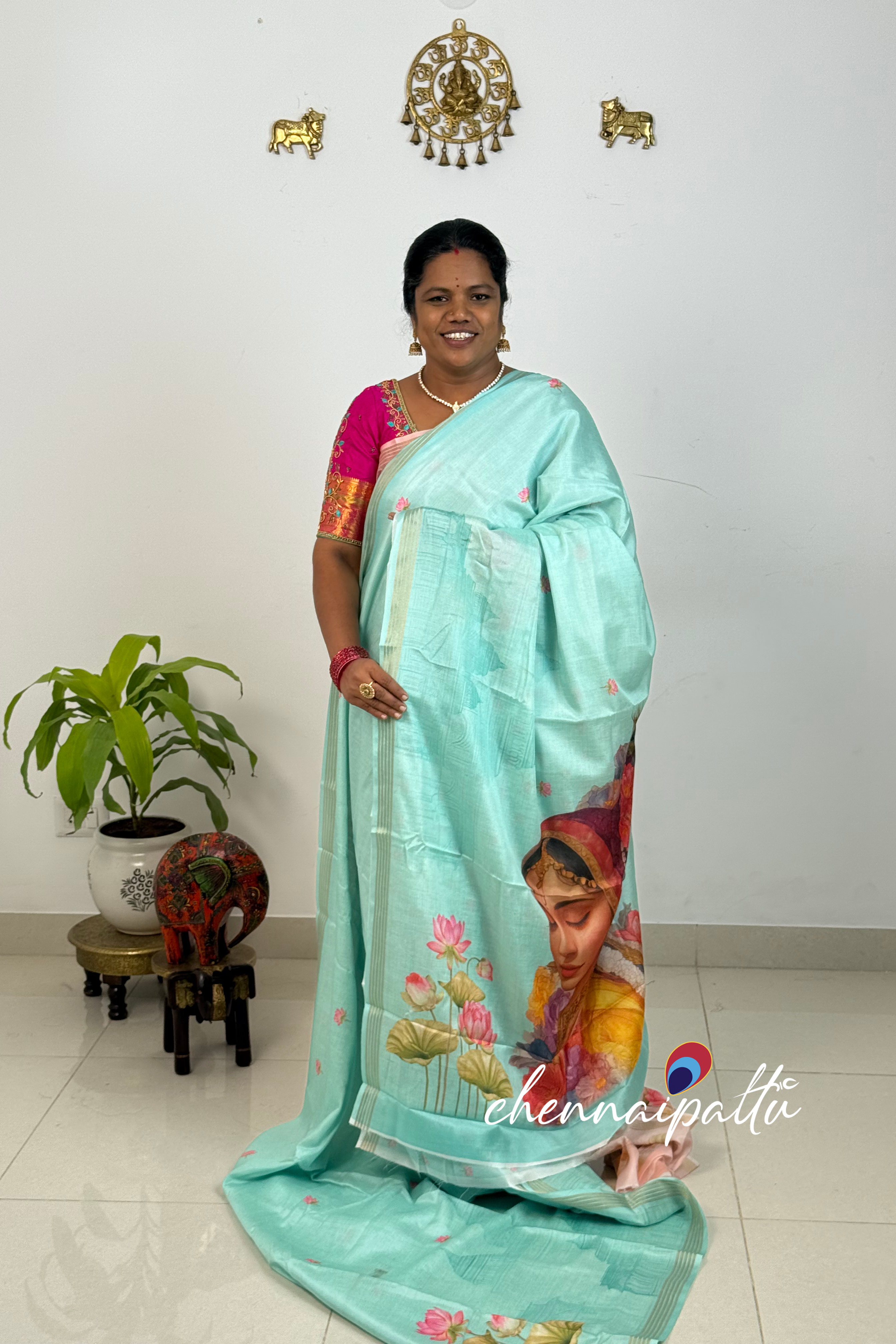 SUNITHA – Kalamkari Cotton Tussar Saree | Radha Krishna Pallu