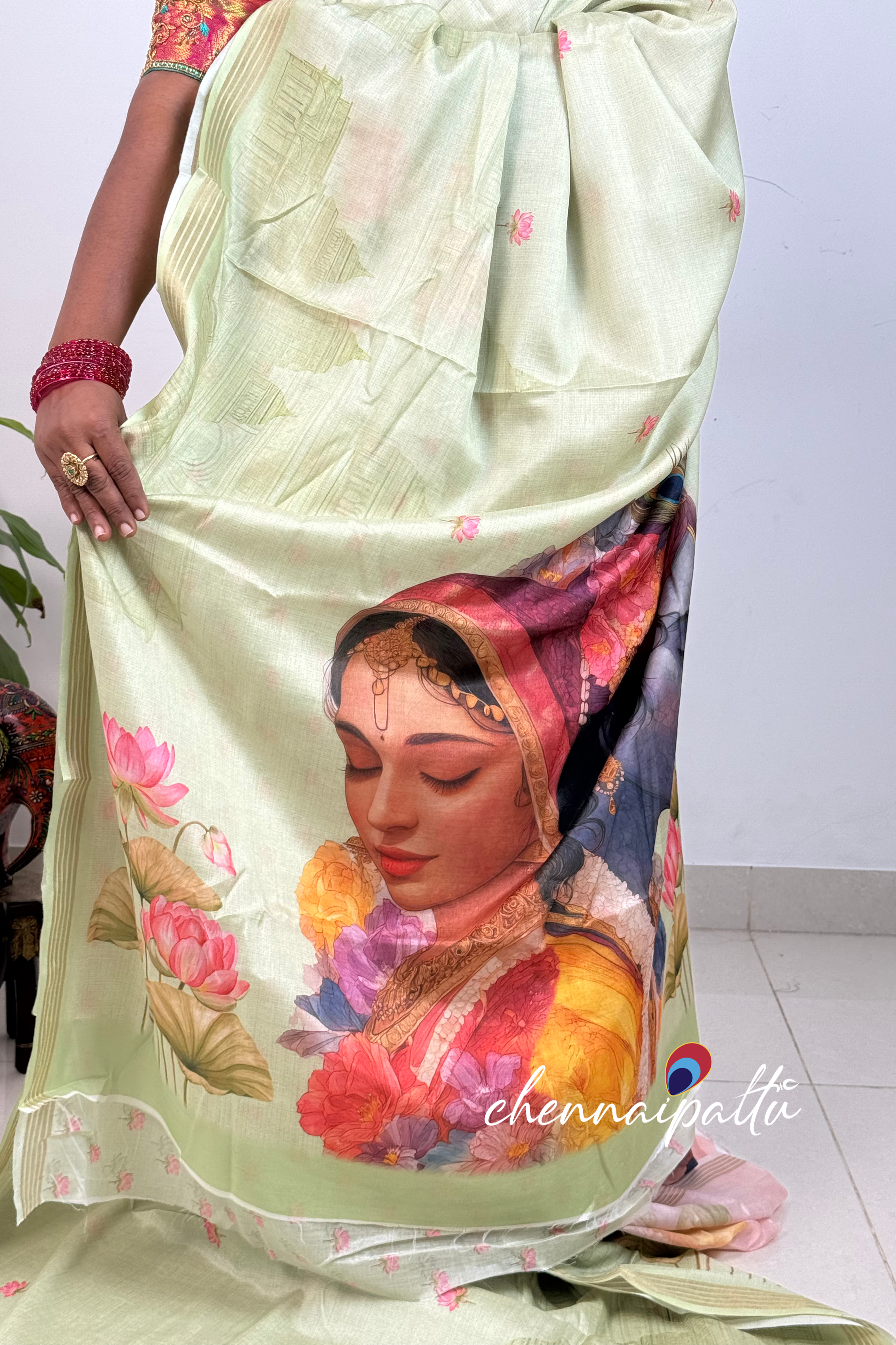 SUNITHA – Kalamkari Cotton Tussar Saree | Radha Krishna Pallu
